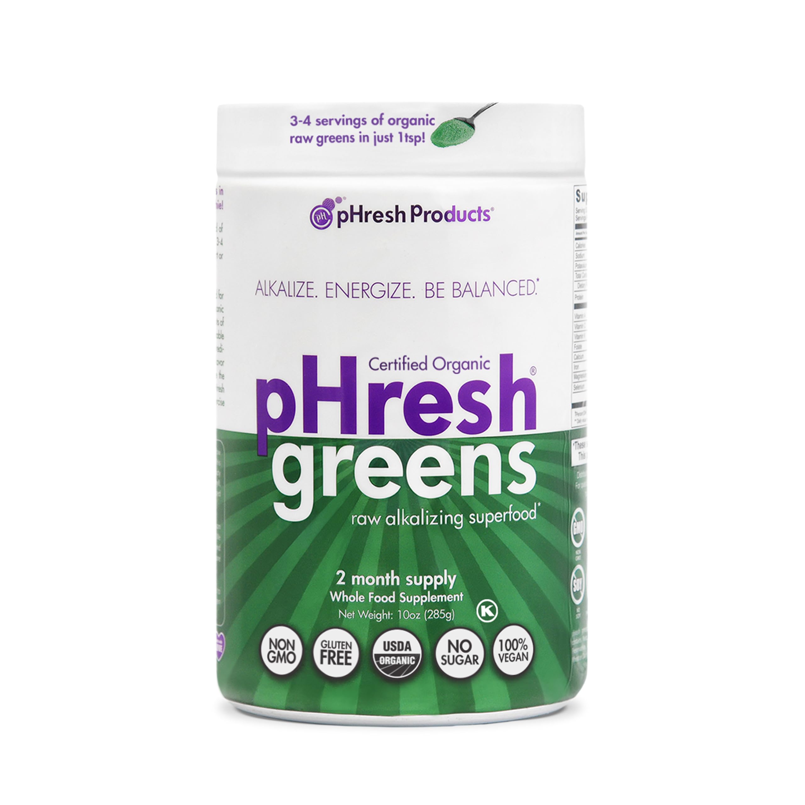 pHresh - Greens Raw Alkalizing Superfood Greens Powder - 2 Month Supply - Vegan, Kosher, Gluten Free - Natural Enzymes, Nutrients - Approved for Intermittent Fasting - 10 oz Phresh ProductsAu supplements
