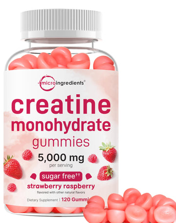 Creatine Monohydrate Gummies 5,000mg Per Serving, 120 Count | Sugar Free Strawberry Raspberry Flavored | Creatine for Women & Men | Pre Workout + Muscle Strength & Recovery Support | Non-GMO Micro IngredientsAu supplements