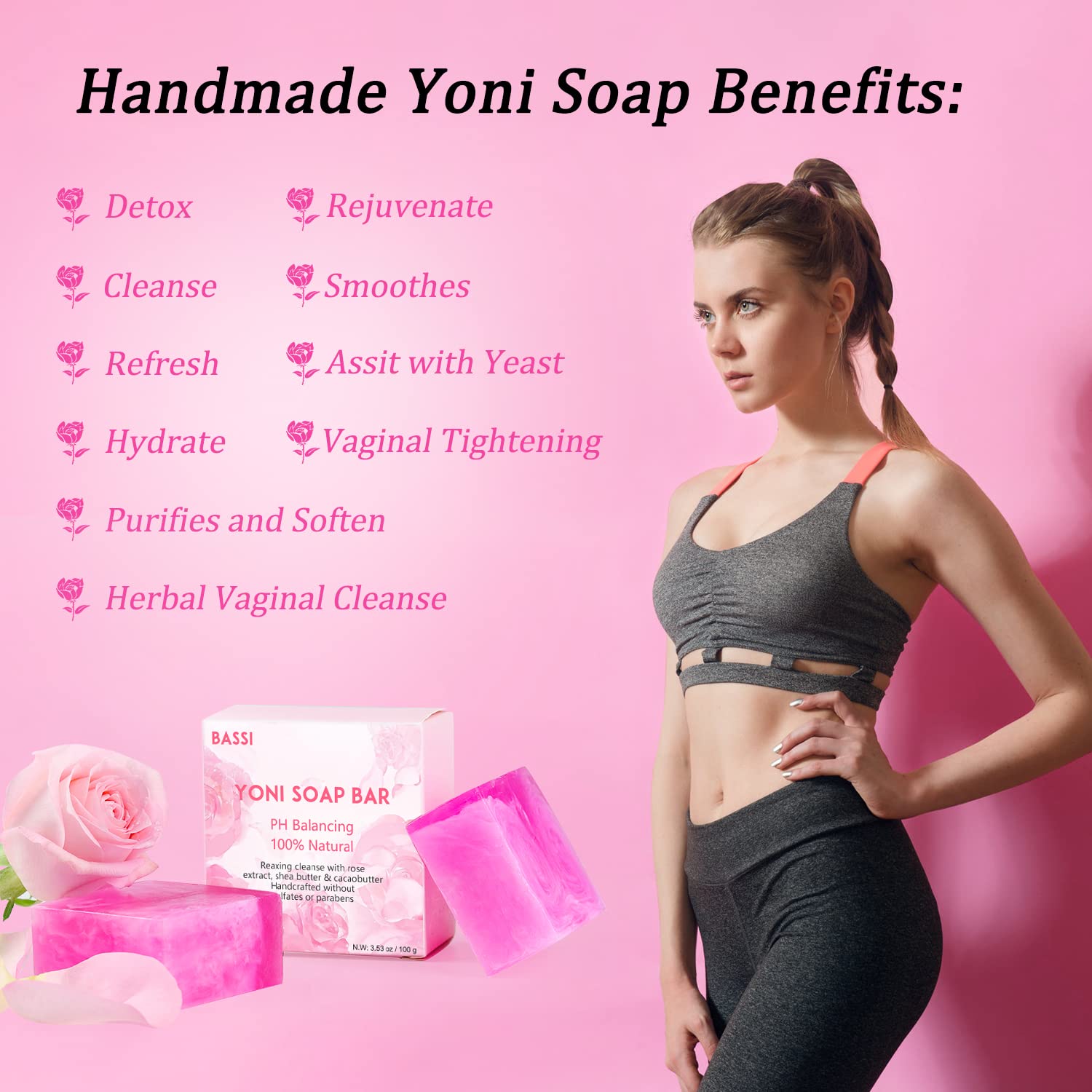 Yoni Soap Bars Vaginal Wash 2 PCS, 100% Natural Organic Yoni Bar Soap for Women Ph Balance Yoni BASSIAu supplements