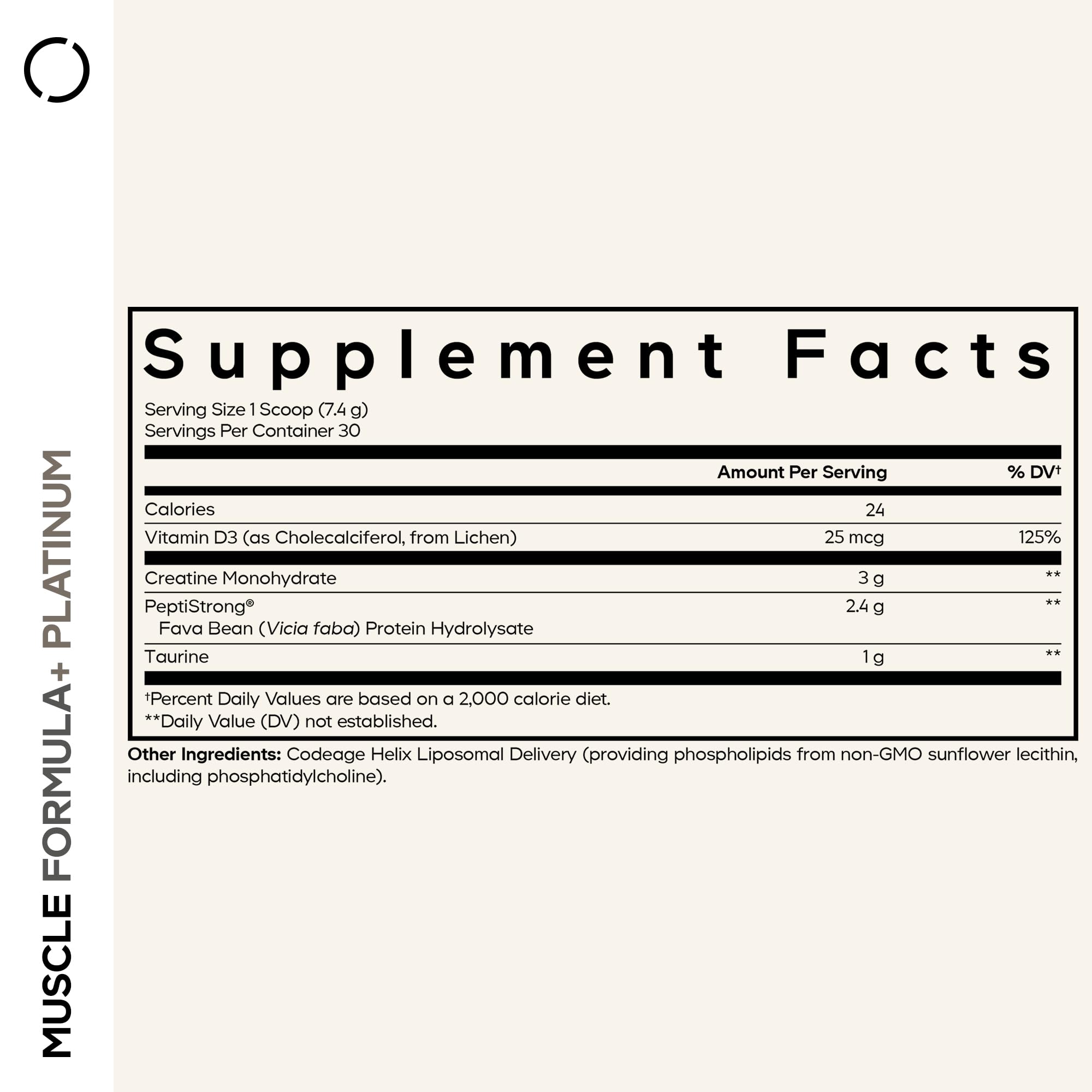 Codeage Muscle Formula+ Platinum Supplement - Creatine Monohydrate, PeptiStrong Fava Bean Protein Hydrolysate, Taurine, Vitamin D3, Liposomal Delivery - Non-GMO - Unflavored Protein Powder - 8.78 Oz CodeageAu supplements