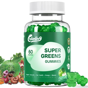 Multivitamin Super Greens Gummies - Daily Vegan Gummy Vitamins for Women, Apple Flavor | Organic Blend with Vitamin C, Turmeric, Zinc, Immune Support, Energy Booster, Metabolism | 60 Count CNDANTINGAu supplements