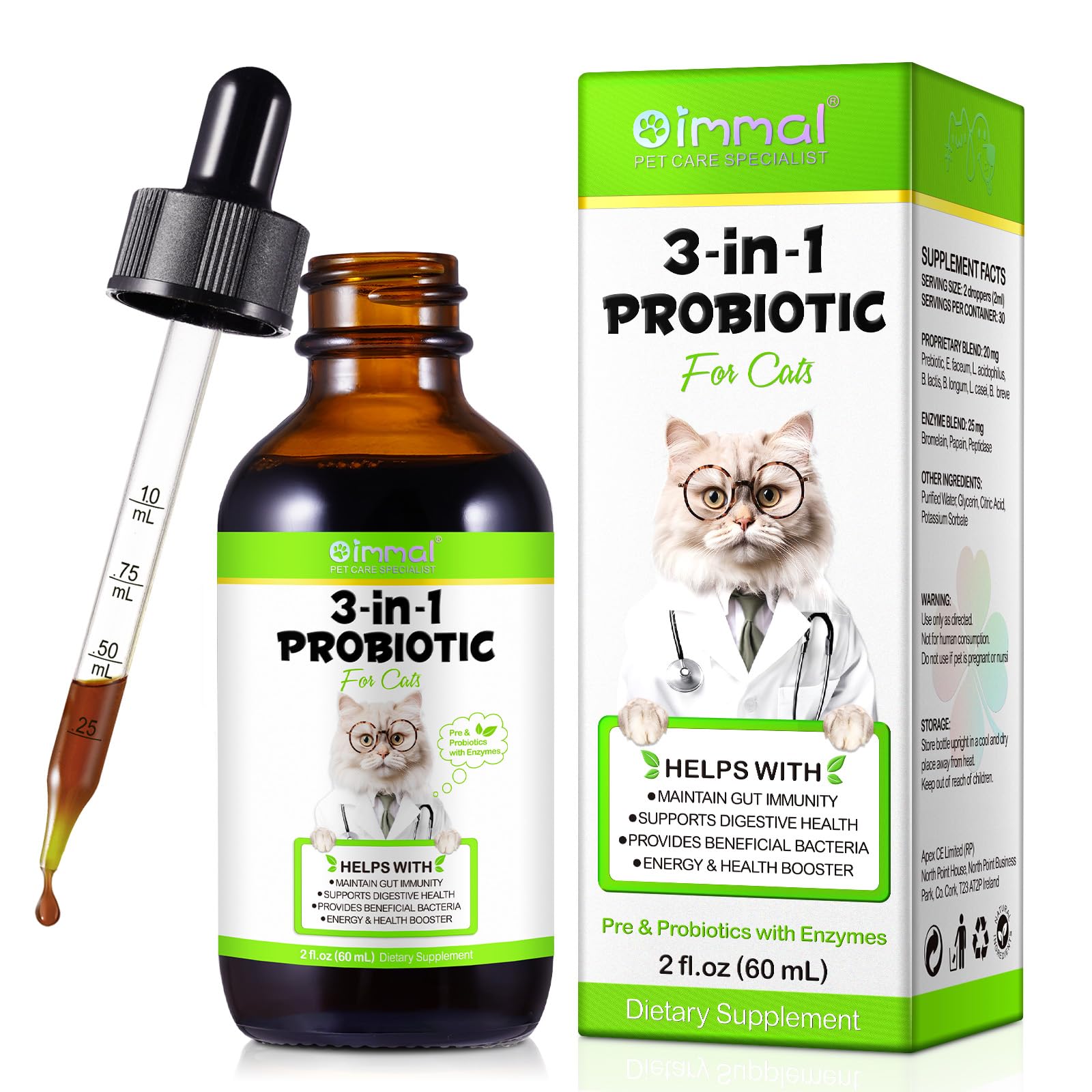 Liquid Cat Probiotic, Natural 3 in 1 Probiotic for Cats, Cat Digestive Support,Gut Health Support,Help with Diarrhea,Gas and Bloating, Cat Herbal Supplements- 60ml VOSIFSDIYAu supplements