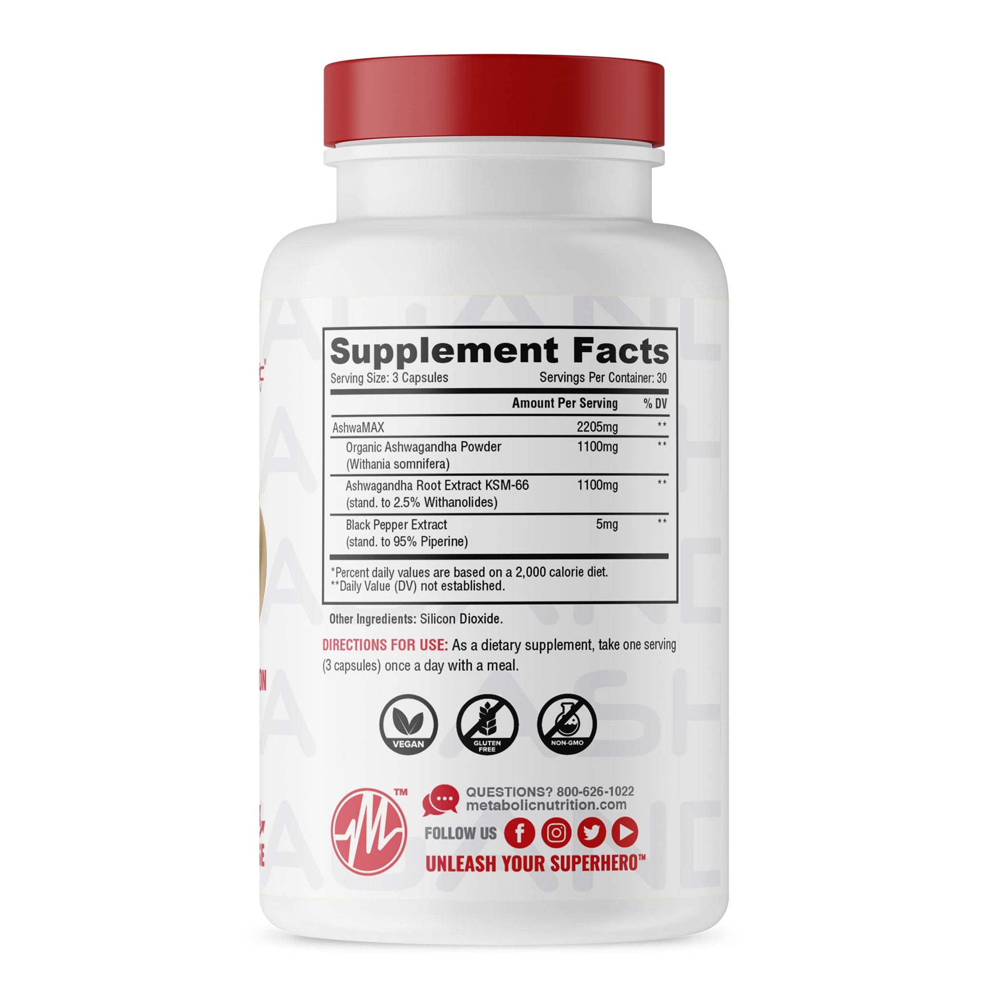 Metabolic Nutrition Ashwagandha 2200mg Made with Organic Ashwagandha Powder and Black Pepper Extract, 90 Vegan Capusles Metabolic NutritionAu supplements