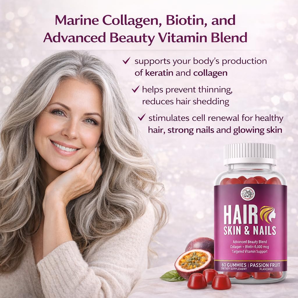 Grab The Gold Hair Skin & Nails Vitamins for Women | Gummies with 6000mcg Biotin & Collagen | 10 Essential Vitamin & Minerals | Gluten-Free, Non-GMO, Passion Fruit Flavor | 1 Month Supply, Made in USA Grab The GoldAu supplements