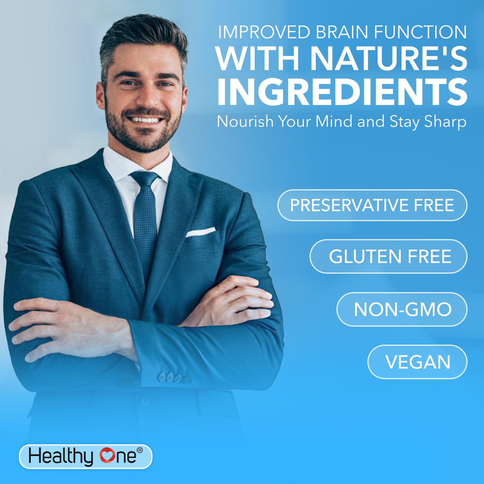 Healthy Mind - Safe for Teens - Brain Fog - Cognitive Function - Concentration - Focus - Neural Optimization - Mood - Ginkgo Biloba - Ginseng - Rhodiola - Bacopa - Gotu Kola - Green Tea - 60 Count Healthy OneAu supplements