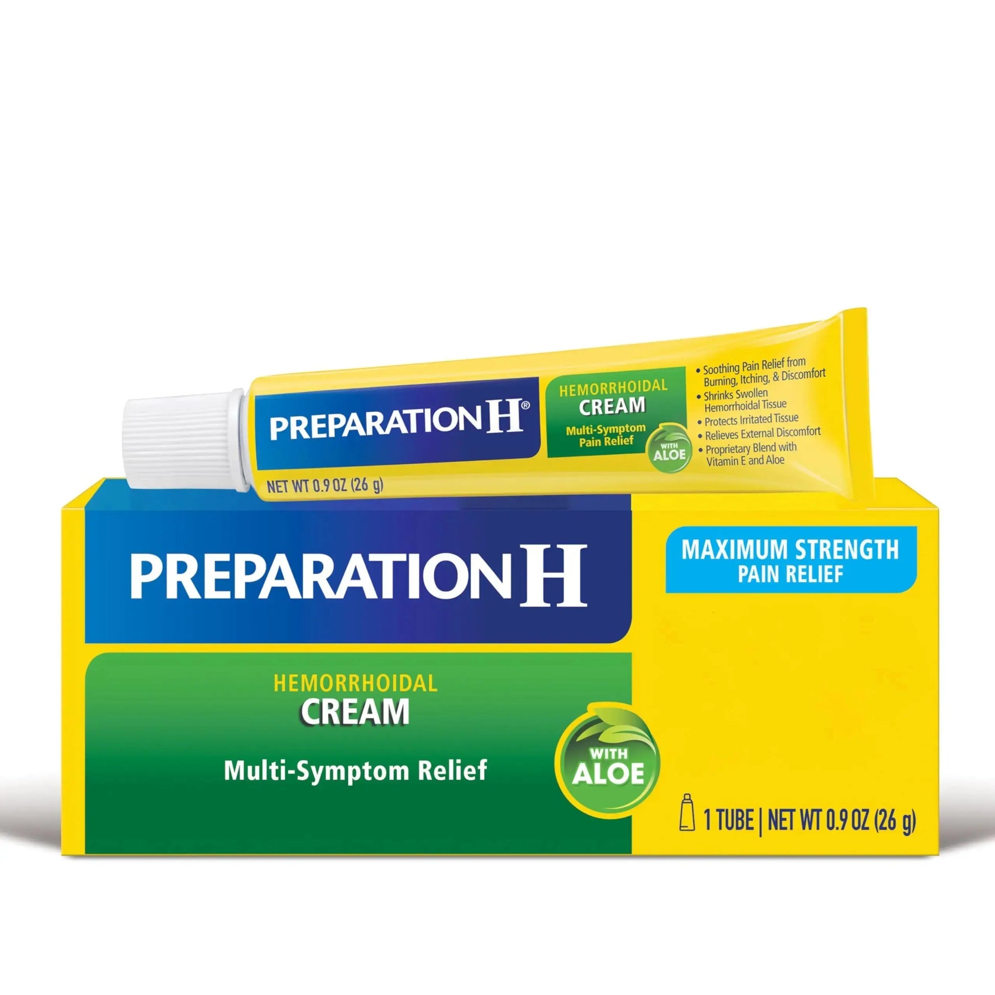 Preparation H Hemorrhoid Symptom Treatment Cream (0.9 Ounce Tube), Maximum Strength Multi-Symptom Pain Relief with Aloe Preparation HAu supplements