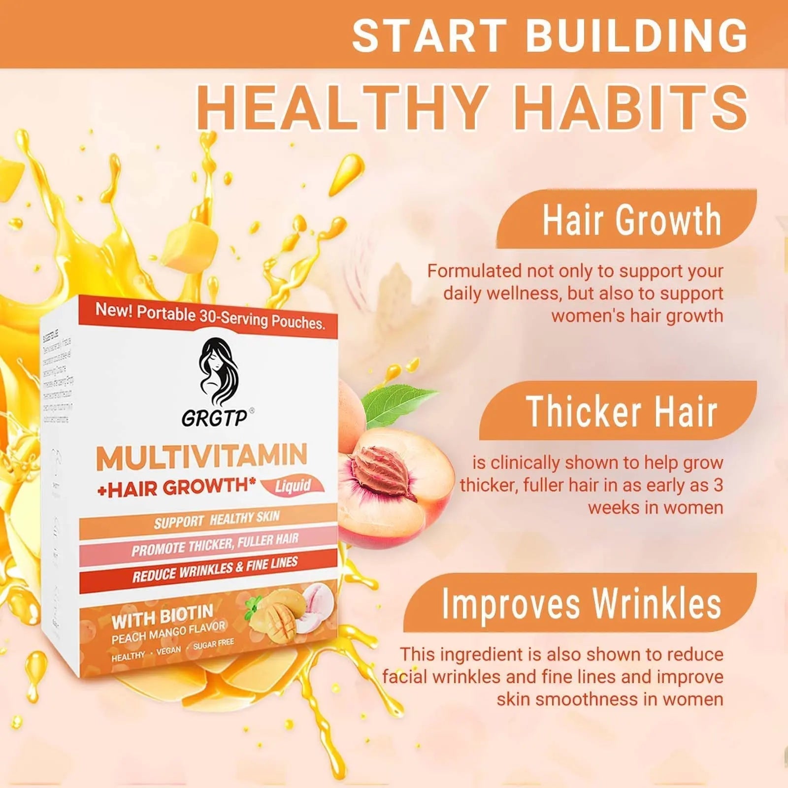 Liquid Multivitamin + Hair Growth | Biotin 10000mcg | Support Healthy Skin,Promote Thicker,Fuller Hair,Reduce Wrinkles & Fine Lines | 15.22 Fl Oz GRGTPAu supplements