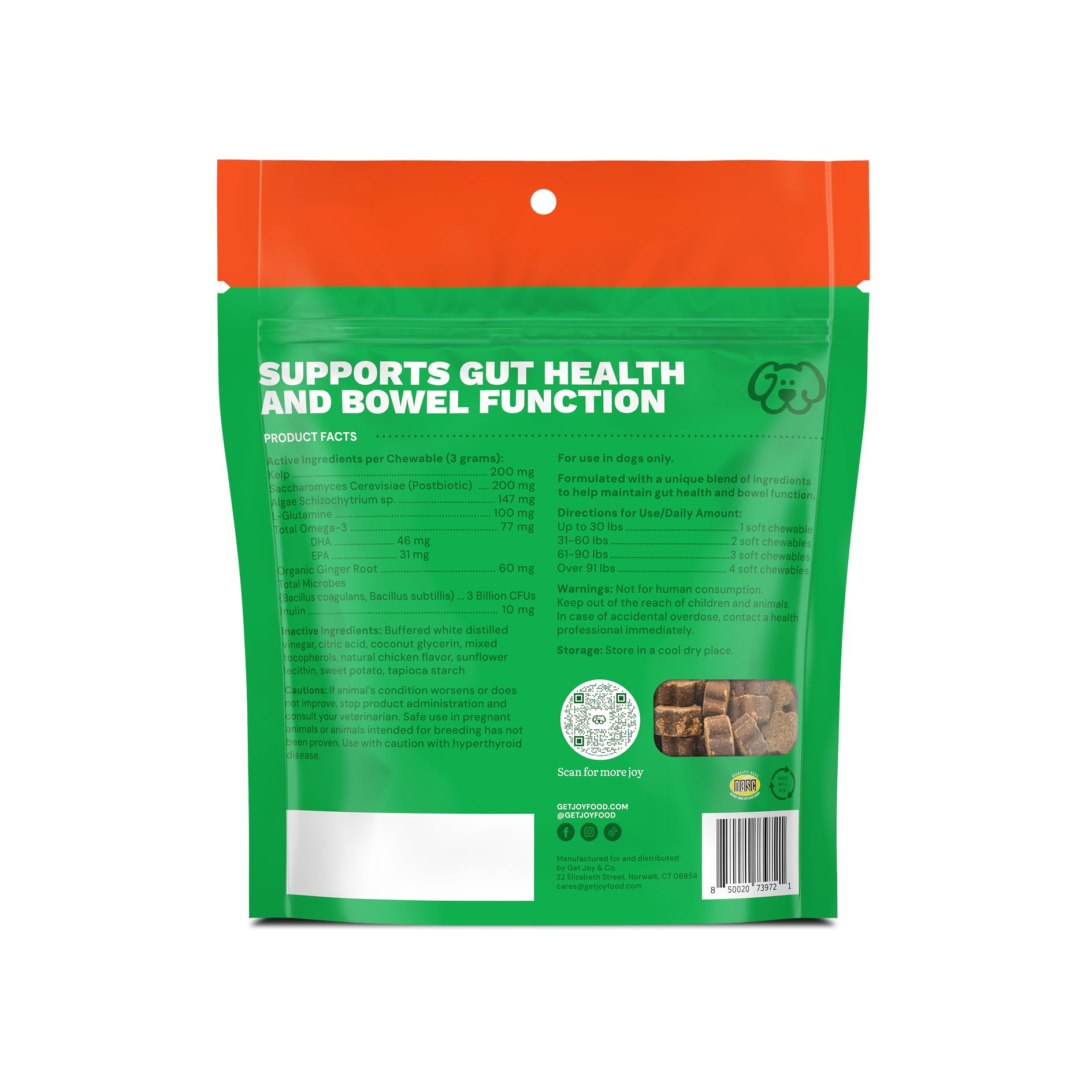 Get Joy Digestion Chews, Gut Health Supplement for Dogs, Vet Recommended Soft Daily Digestive Health & Immune Support with Prebiotics, Probiotics & Postbiotics, Made in USA, 90 Count Get JoyAu supplements