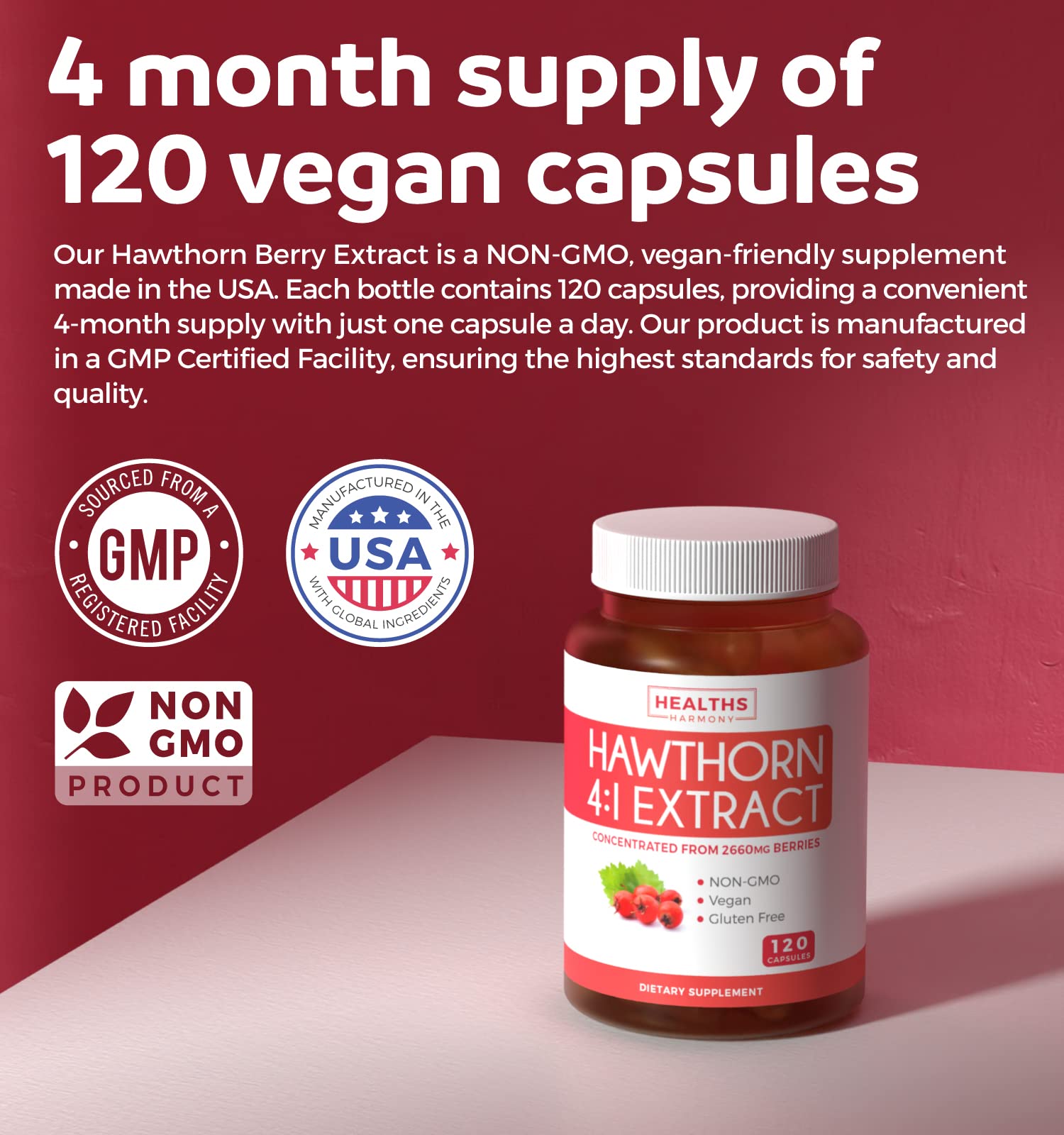 Hawthorn Berry Capsules - 4 Month Supply Digestion & Heart Health Supplement Healths HarmonyAu supplements