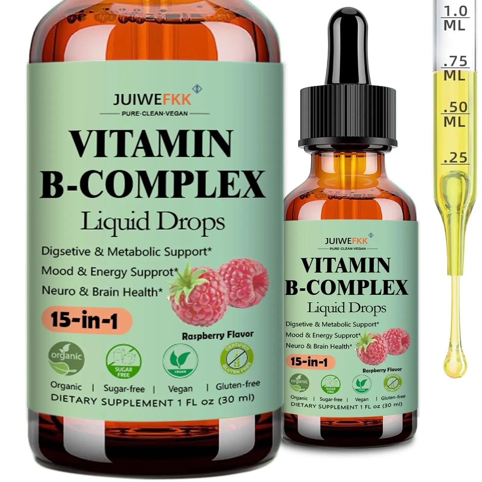 Vitamin B Complex Liquid Drops for Women Men & Kids, 15-in-1 VIT B Complex with Vitamin C B12 B6 B1 Niacin Folate Magnesium JUIWEFKKAu supplements