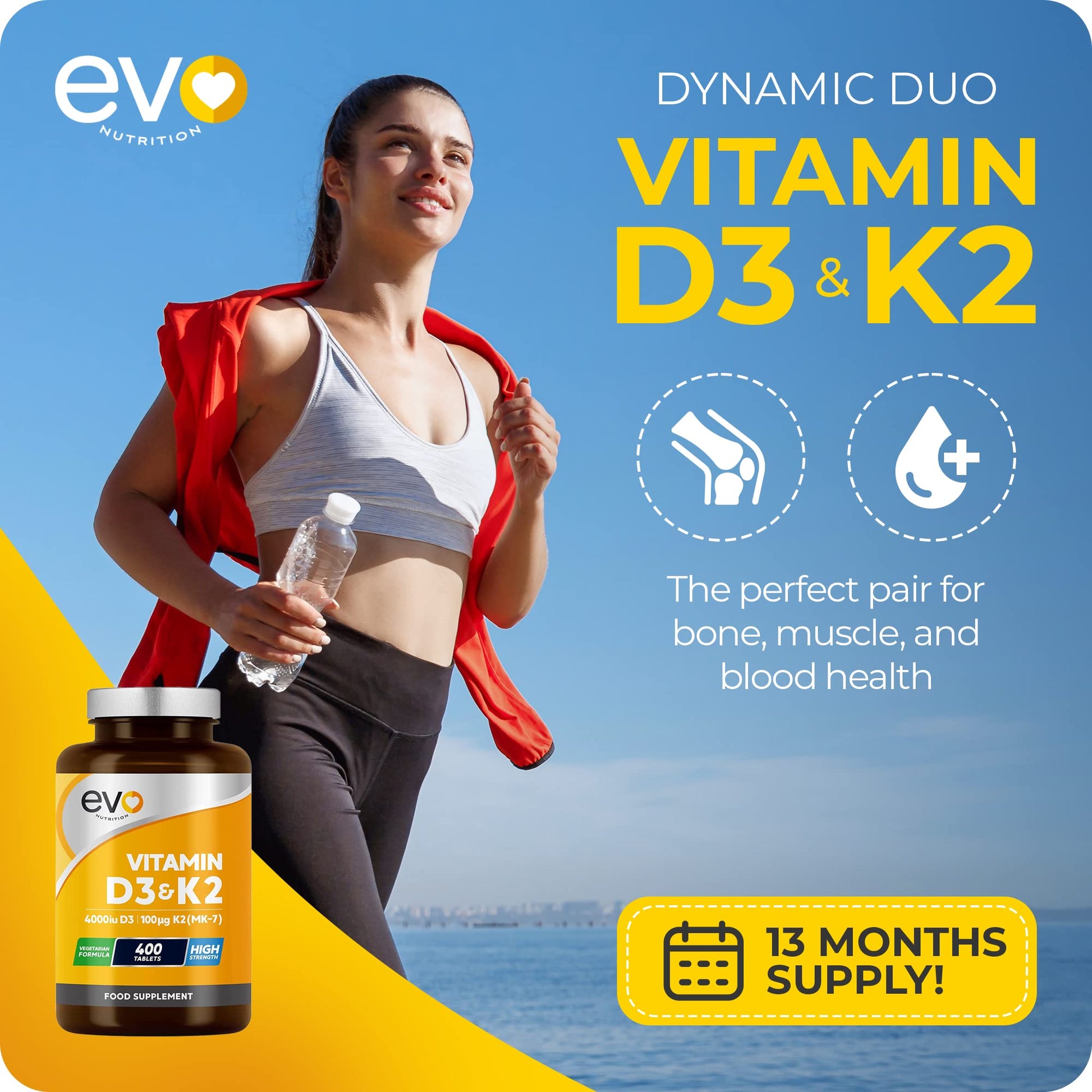 Vitamin D3 4000iu & Vitamin K2 100ug MK7 | 400 Vegetarian Tablets - 1 Year Supply EVO NUTRITIONUS supplements