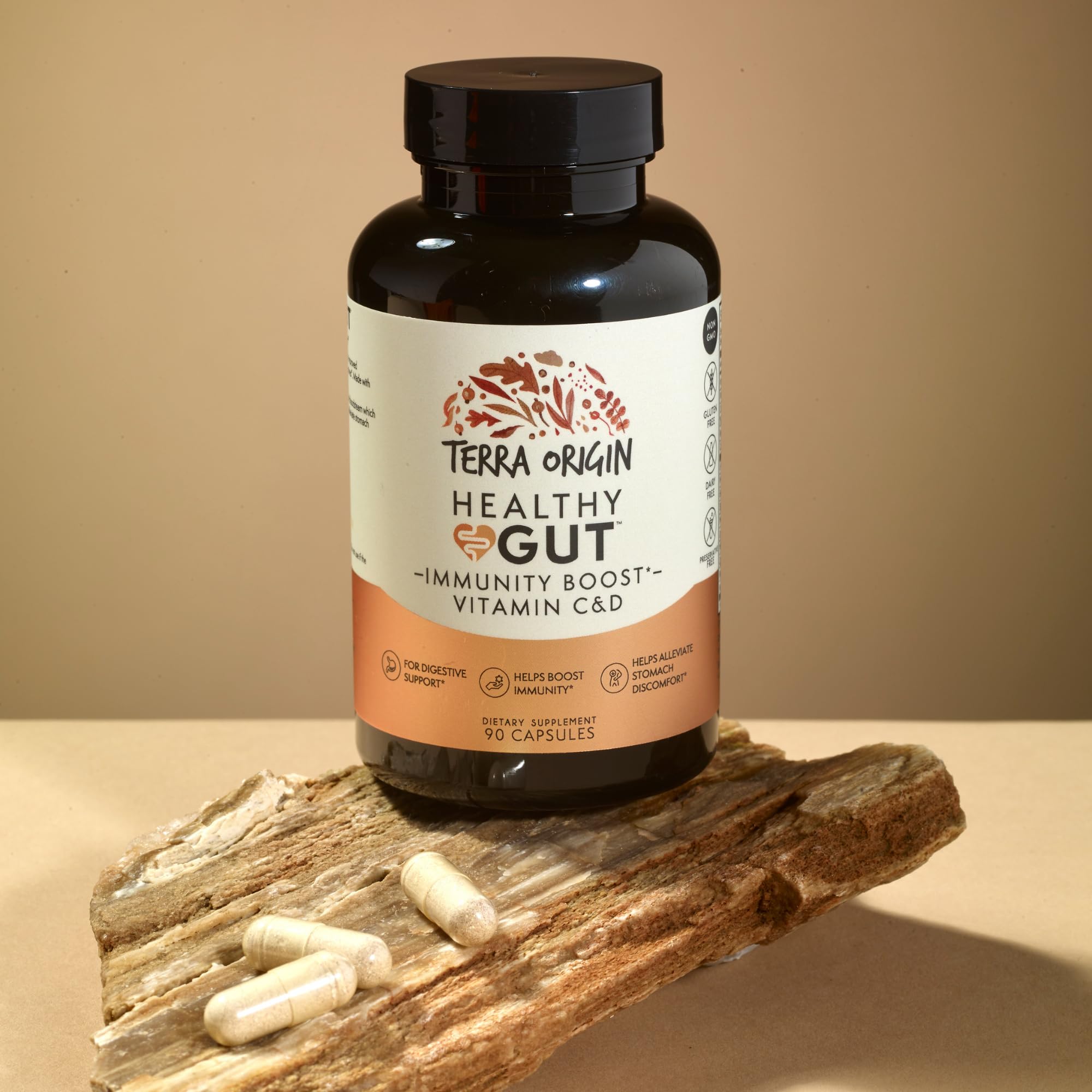 TERRA ORIGIN Healthy Gut Capsules with Immunity Boost | 90 Capsules | Non GMO, Gluten Free, Dairy Free | Digestive Support for Men and Women TERRA ORIGINAu supplements