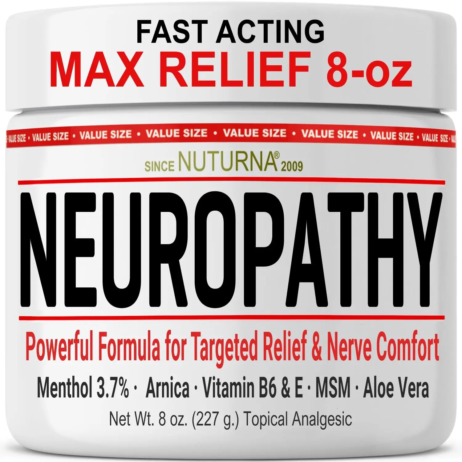 Neuropathy Nerve Cream - Fast Acting for Feet Hands Legs Toes - Ultra Strength Menthol, Arnica, Aloe Vera, MSM, Natural Soothing Nerve Comfort - Extra Large 8 oz NuturnaAu supplements
