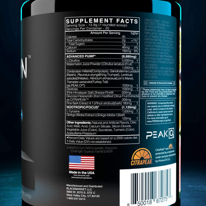 BLACKMARKET AdreNOlyn Stim Free Pre Workout - Caffeine Free Flavored Powdered Drink BLACKMARKETUS supplements