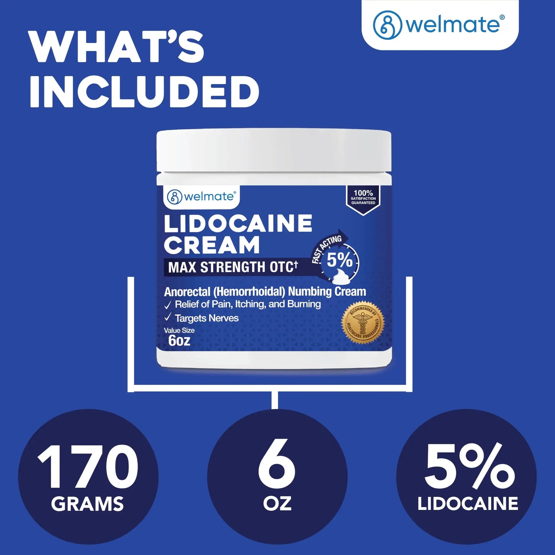 WELMATE 5% Lidocaine Cream for Hemorrhoids, 6 oz Jar – Fast-Acting Lidocaine Numbing Cream & Topical Analgesic Cream for Anorectal Itch Relief WELMATEAu supplements