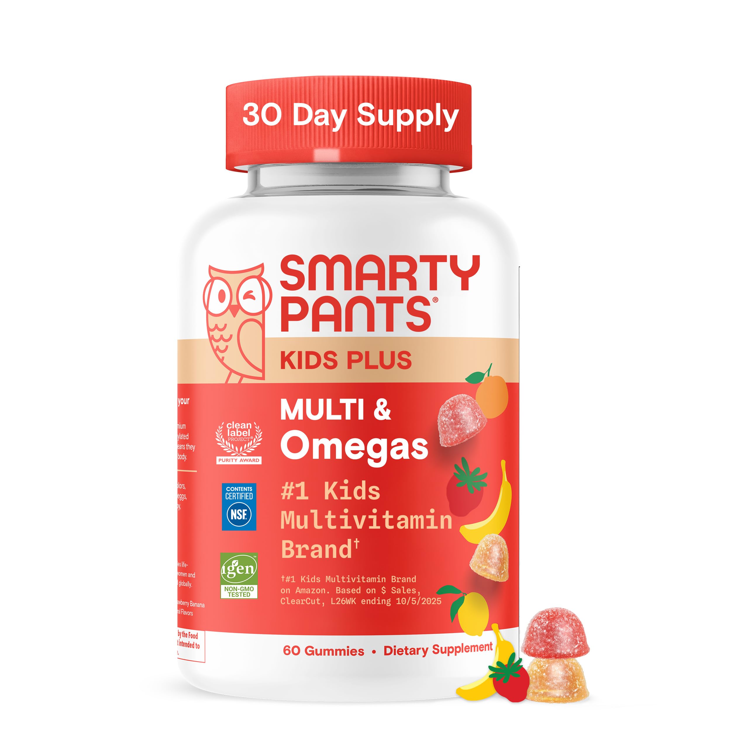 SmartyPants Kids Multivitamin Gummies with Omega 3 DHA/EPA, Vitamins D3, C, B12, B6, A, K, and Zinc, Gluten Free