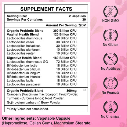 300 Billion CFUs Probiotics for Women,12 Strains Probiotics with Prebiotic Cranberry HeafetineUS supplements