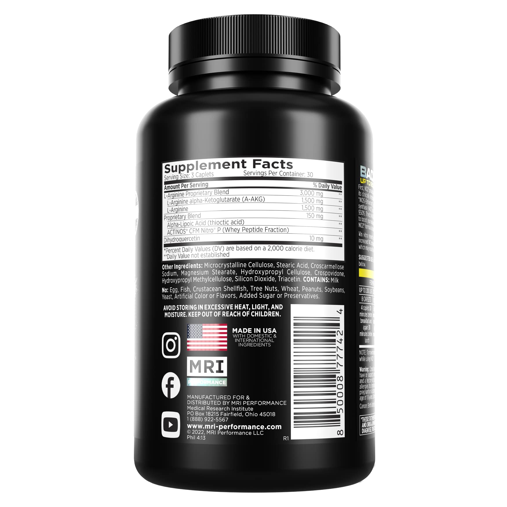 MRI Performance NO2 Nitric Oxide Booster, Original Formula with 3,000mg L-Arginine & AAKG, Nitric Oxide Production, Healthy Blood Pressure & Heart Health (90 Caplets) MRIAu supplements