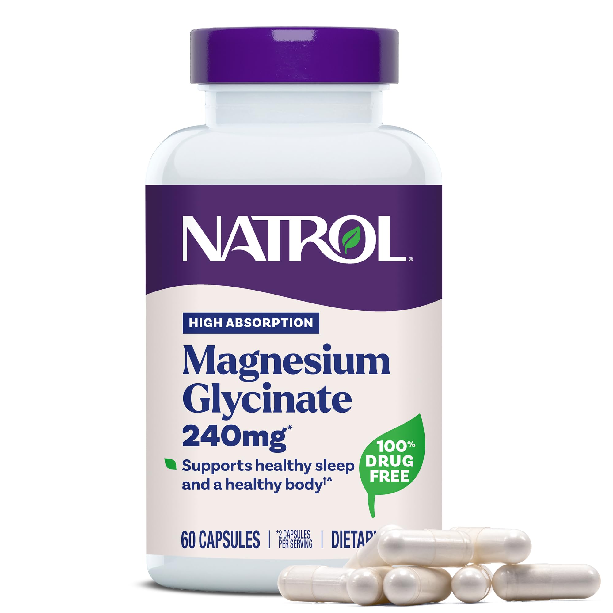 Natrol Magnesium Glycinate Supplements 240 mg - High Absorption - Calm Magnesium Glycinate for Sleep - 60 Capsules, 30 Day Supply NatrolAu supplements
