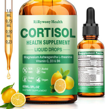 Cortisol Supplement for Women & Men - Cortisol Detox Reducer Magnesium Glycinate, Ashwagandha, L-Theanine, Phosphatidylserine - Hormone Balance for Calm Mood Focus Sleep (2 FL.OZ Lemon) RiRywony HealthAu supplements