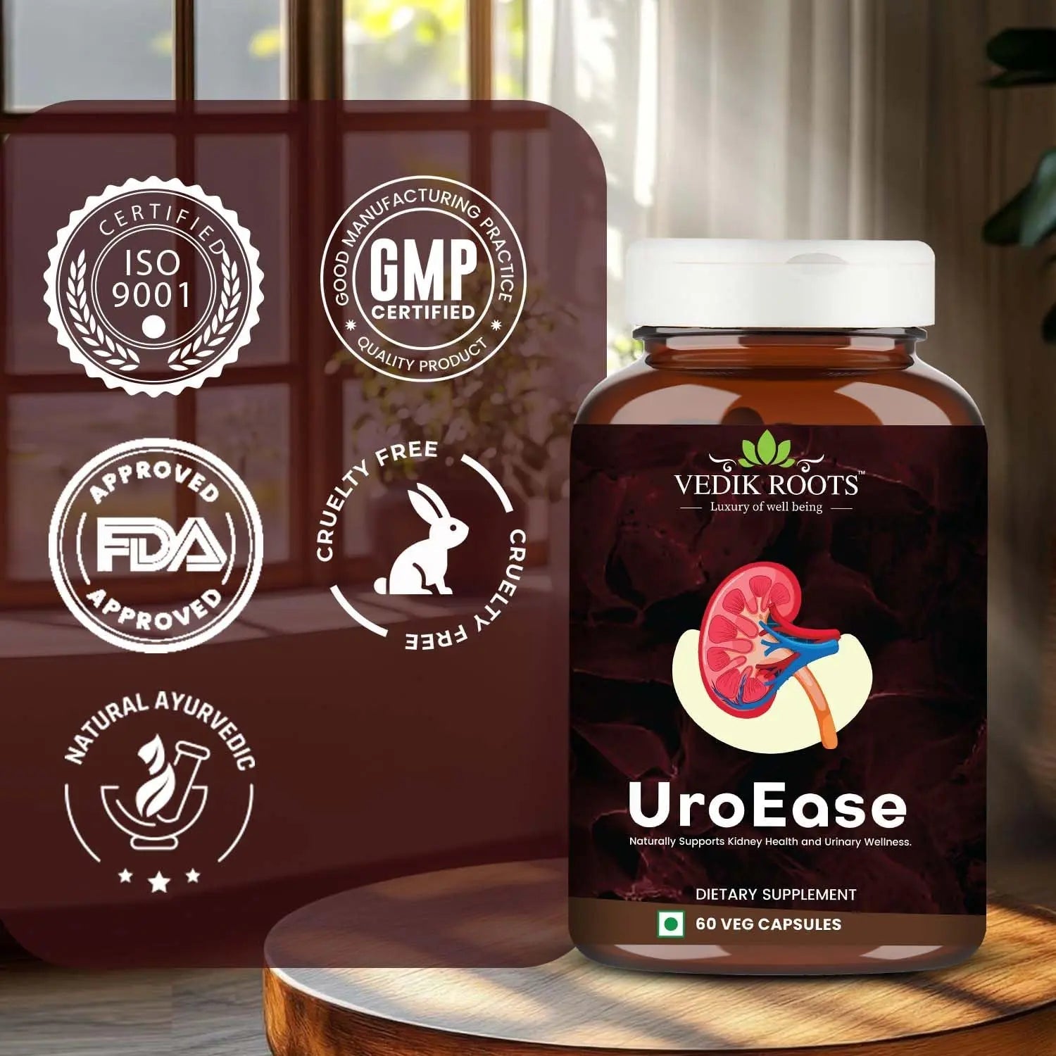 VEDIKROOTS UroEase | Ayurvedic Herbal Supplement for Kidney Health & Uric Acid Levels | Supports Urinary Tract Health | 60 Veg Capsules VEDIKROOTSAu supplements