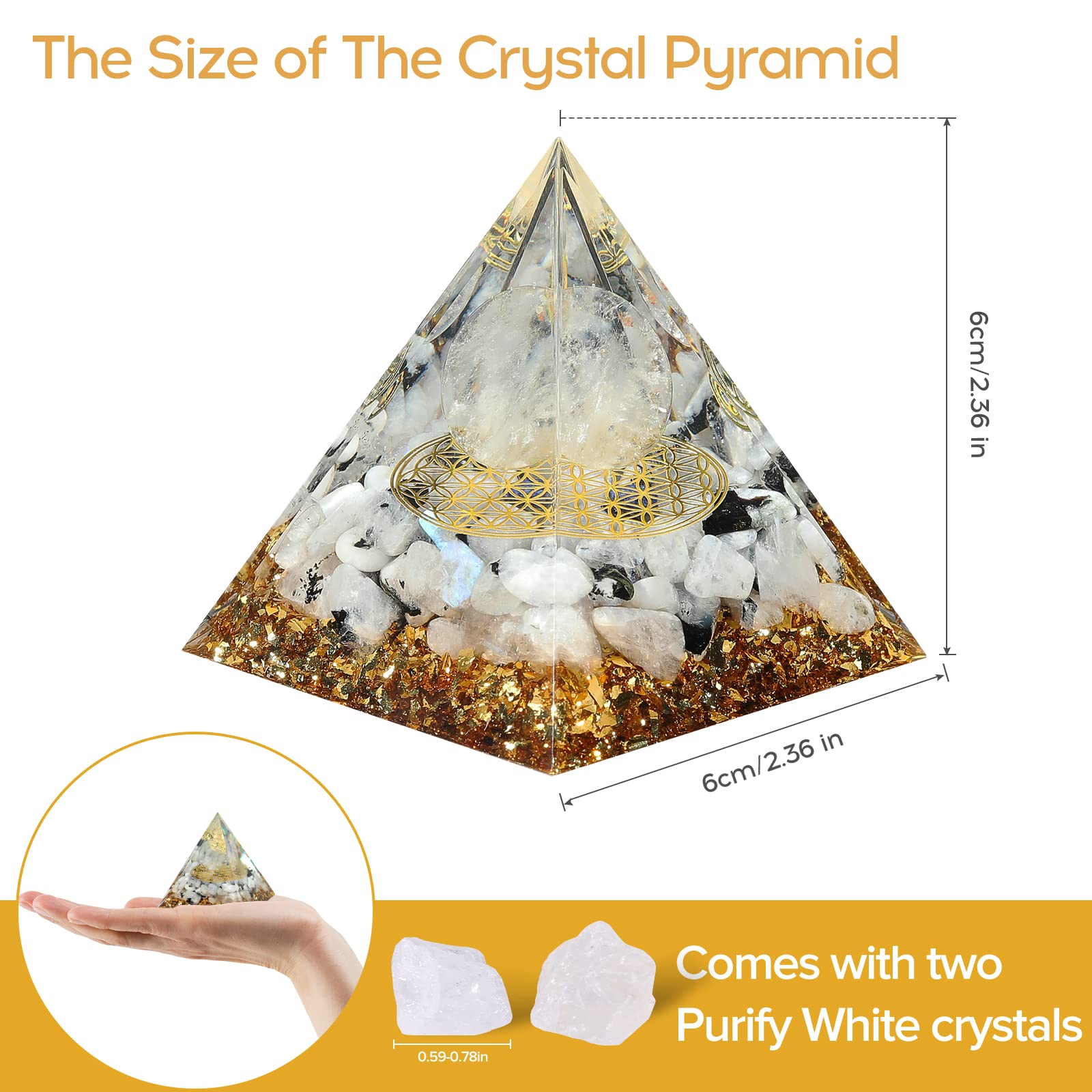 Hopeseed Orgone Pyramid for Positive Energy, Orgonite Rainbow Moonstone&White Crystal HopeseedAu supplements