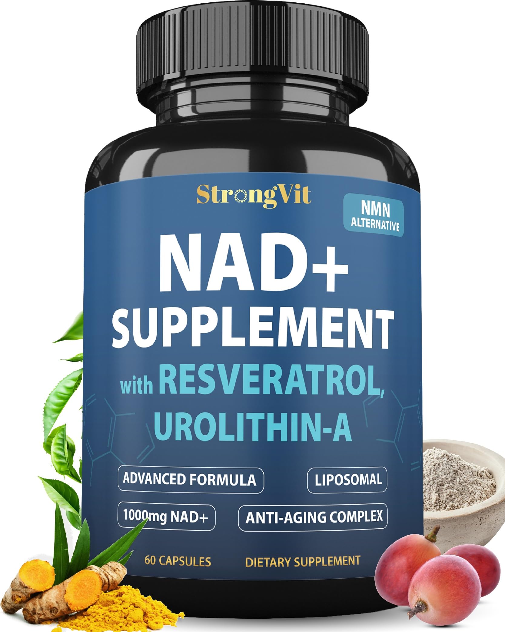 1000mg NAD Supplement with Resveratrol - Advanced Liposomal NAD+ Supplements for Men and Women - Anti-Aging Cell Regenerator - 60 NAD Plus Capsules for Energy & Cellular Health StrongVitAu supplements