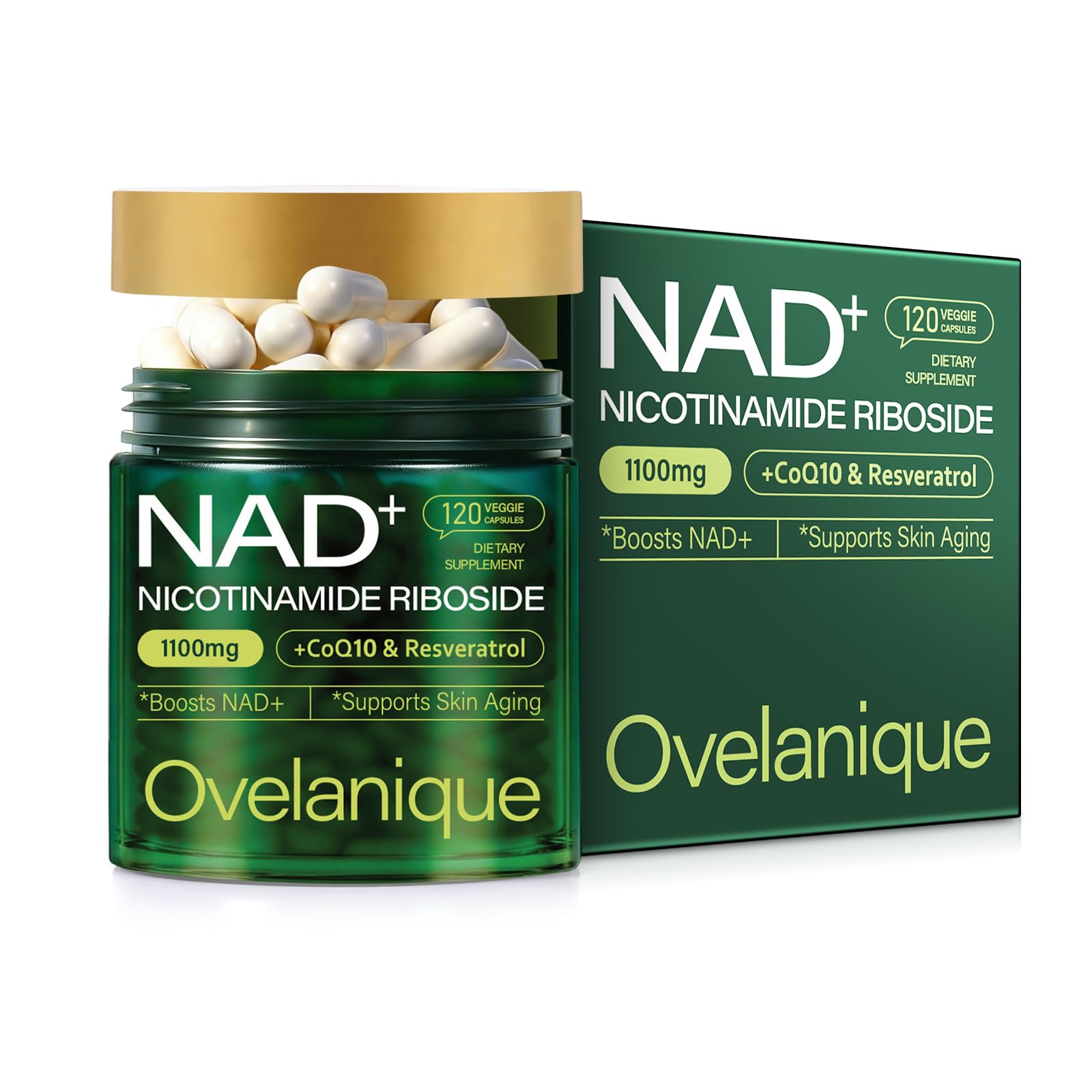 Ovelanique NAD Supplement with Nicotinamide Riboside & Resveratrol |NMNH Supplement Alternative| NAD+ Complex with Quercetin Phytosome & CoQ10 | Liposomal Delivery,120 Capsules(Packaging May Vary) OvelaniqueAu supplements