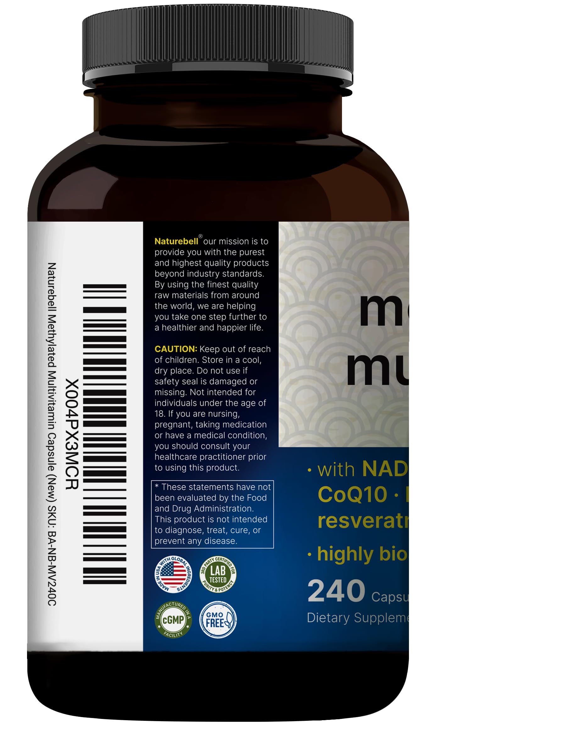 Methylated Multivitamin, 240 Capsules | Highly Bioavailable – 27 Advanced Nutrients – Vitamins A, C, D3, K2 + B Complex with Methylfolate, Methylcobalamin NatureBellAu supplements