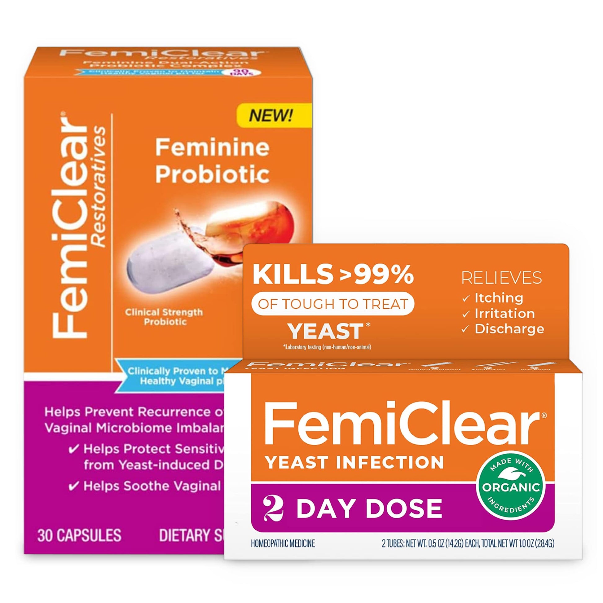FemiClear Gentle Soothing Formula 2-Day Dose Yeast Infection Product for Women & 30 Capsules FemiClearAu supplements