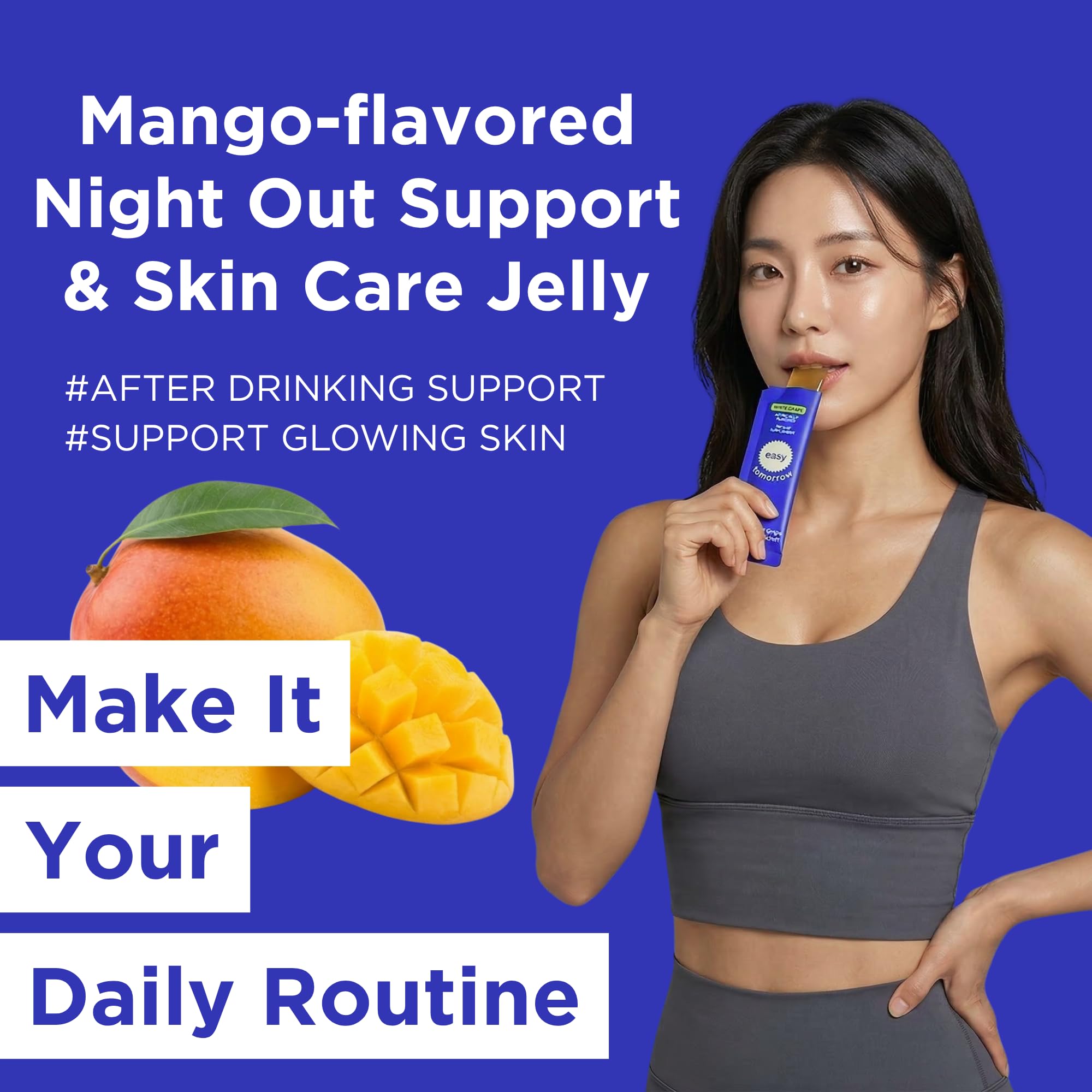 EASY TOMORROW - Natural Energy & Morning Vitality Jelly Stick - Daily Korean Skin Health Supplement & After Drinking Support with DHM & Glutathione - K-Beauty Inspired (Mango Flavor, 10 Sticks) EASY TOMORROWAu supplements