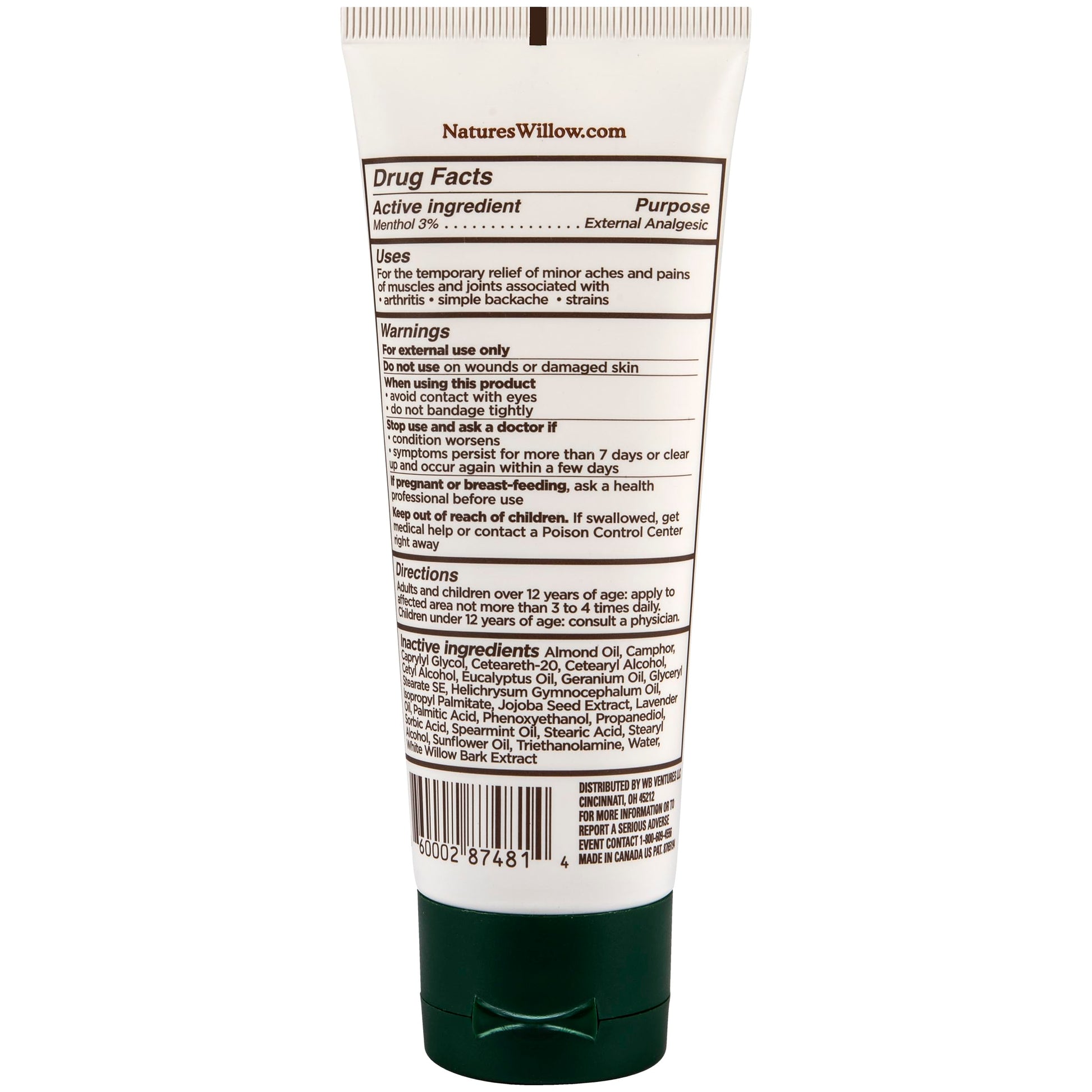 Nature's Willow Willow Balm Natural Pain Relief Cream for Muscles & Joints | Fast-Acting with Willow Bark & Menthol | Free from Artificial Fragrances & Dyes | 1-Pack | 3.5 fl oz Nature's WillowAu supplements