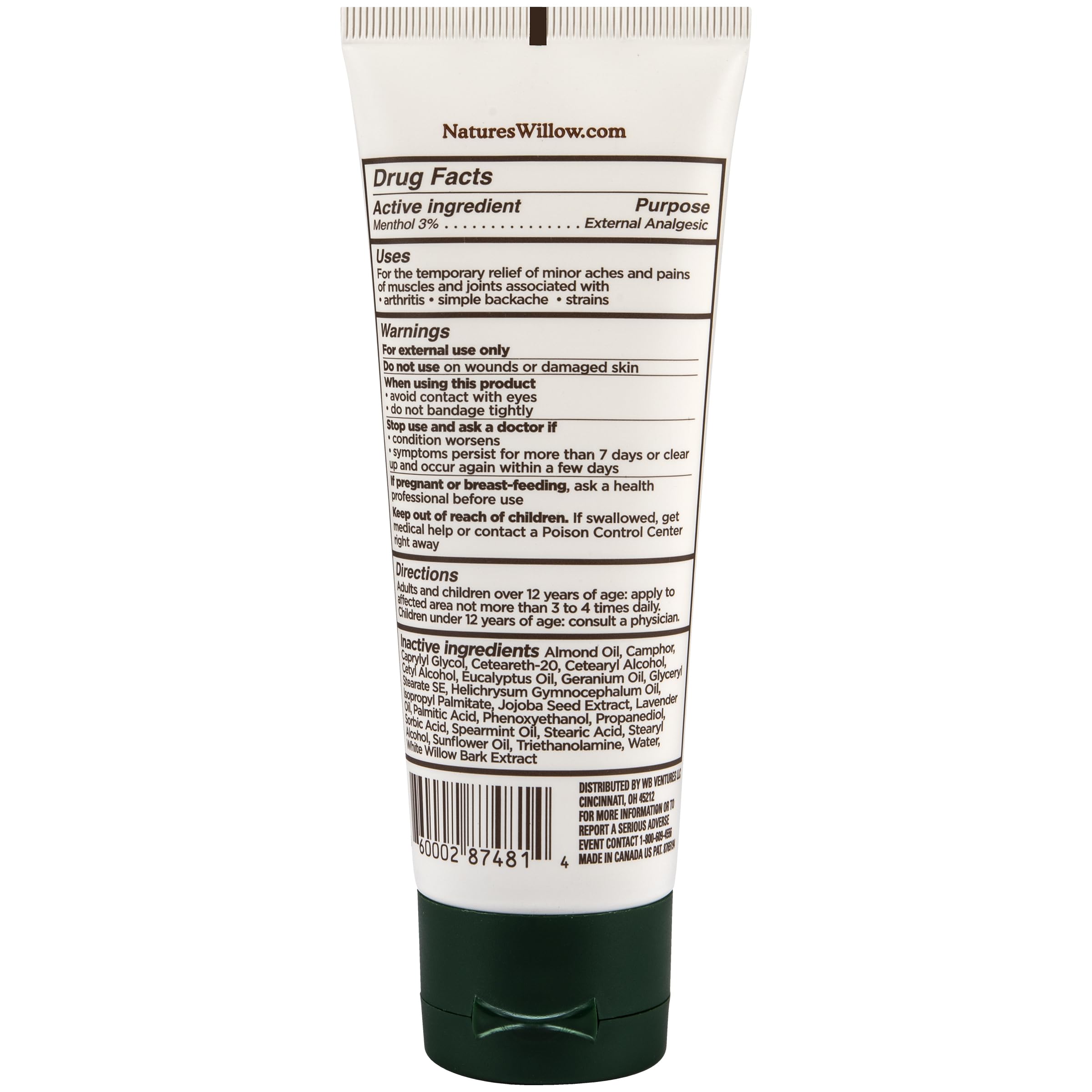 Nature's Willow Willow Balm Natural Pain Relief Cream for Muscles & Joints | Fast-Acting with Willow Bark & Menthol | Free from Artificial Fragrances & Dyes | 1-Pack | 3.5 fl oz Nature's WillowAu supplements