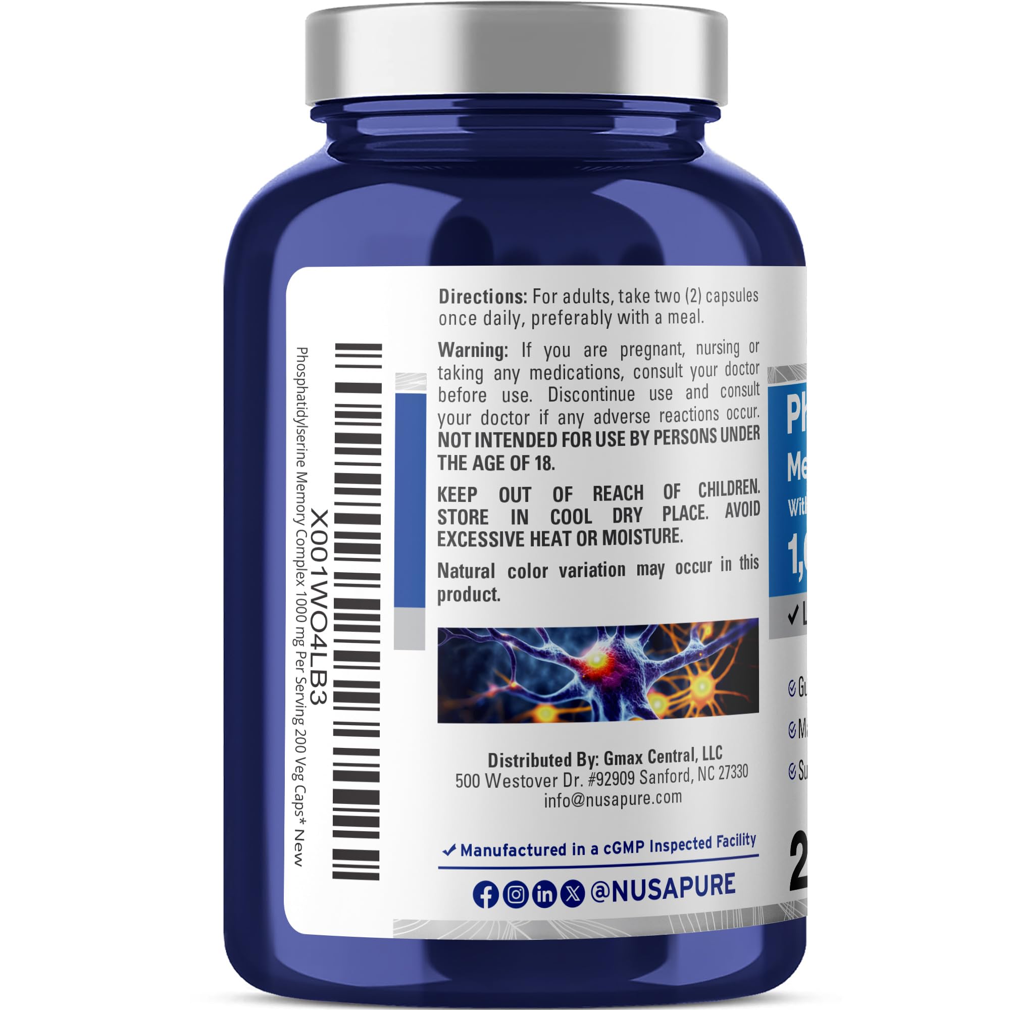NusaPure Phosphatidylserine Memory Ultimate Complex 1000mg 200 Vegetarian Caps (Vegan, Non-GMO) NusaPureAu supplements