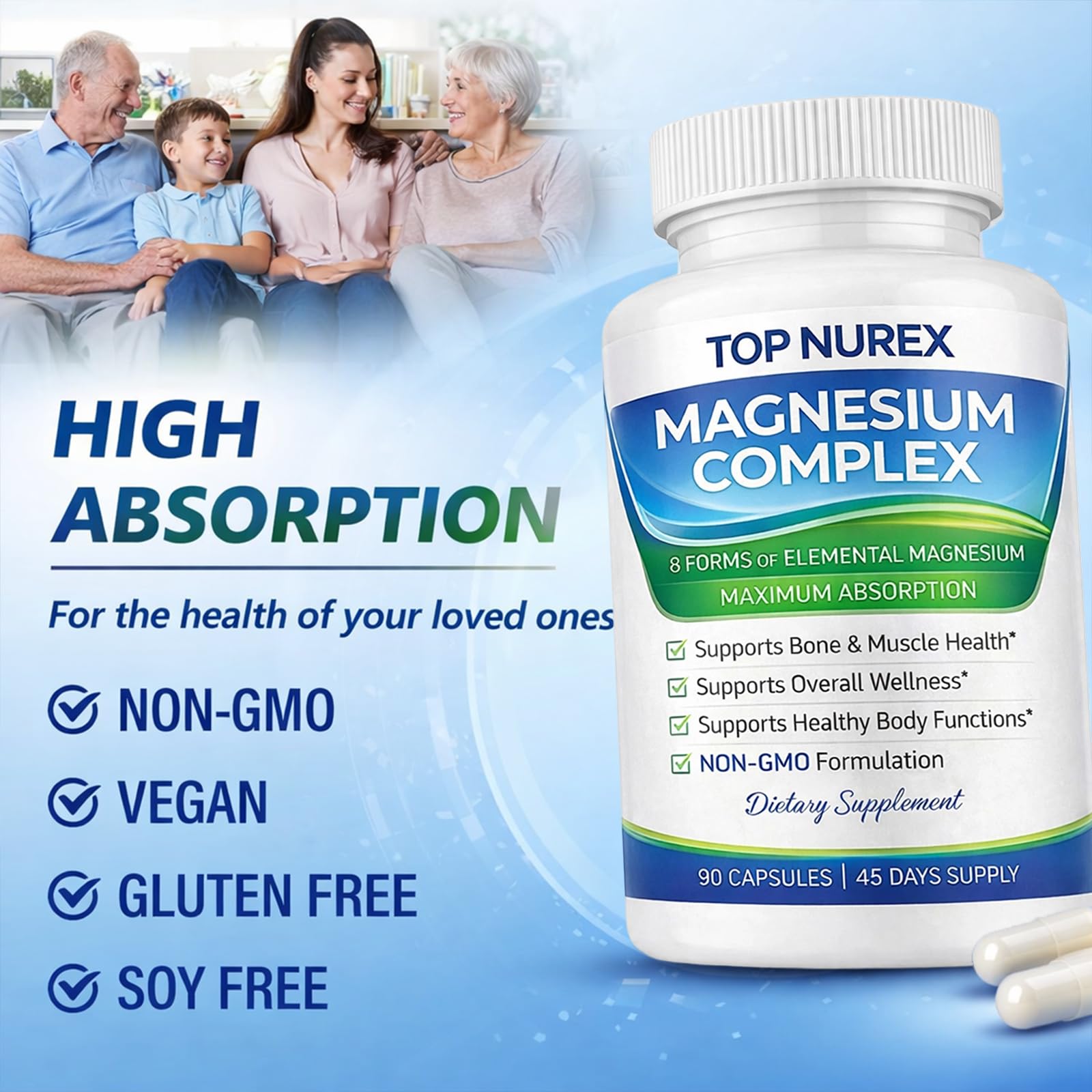 Top Nurex Magnesium Complex 1000 mg, 8-Source Magnesium Blend with Glycinate, Citrate, Malate & Taurate, Vegan Formula, Non-GMO, 90 Capsules Top NurexAu supplements