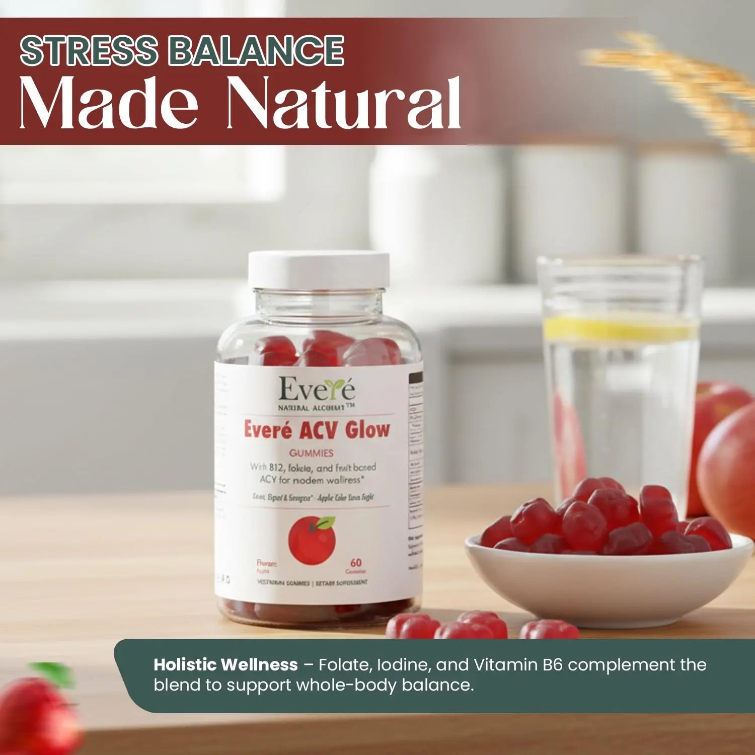 Everé ACV Glow Gummies – Apple Cider Vinegar with B12, B6, Iodine, Folate, Beetroot & Pomegranate – Daily Wellness Support for Energy & Balance The EverÉ Natural Alchemynz supplements