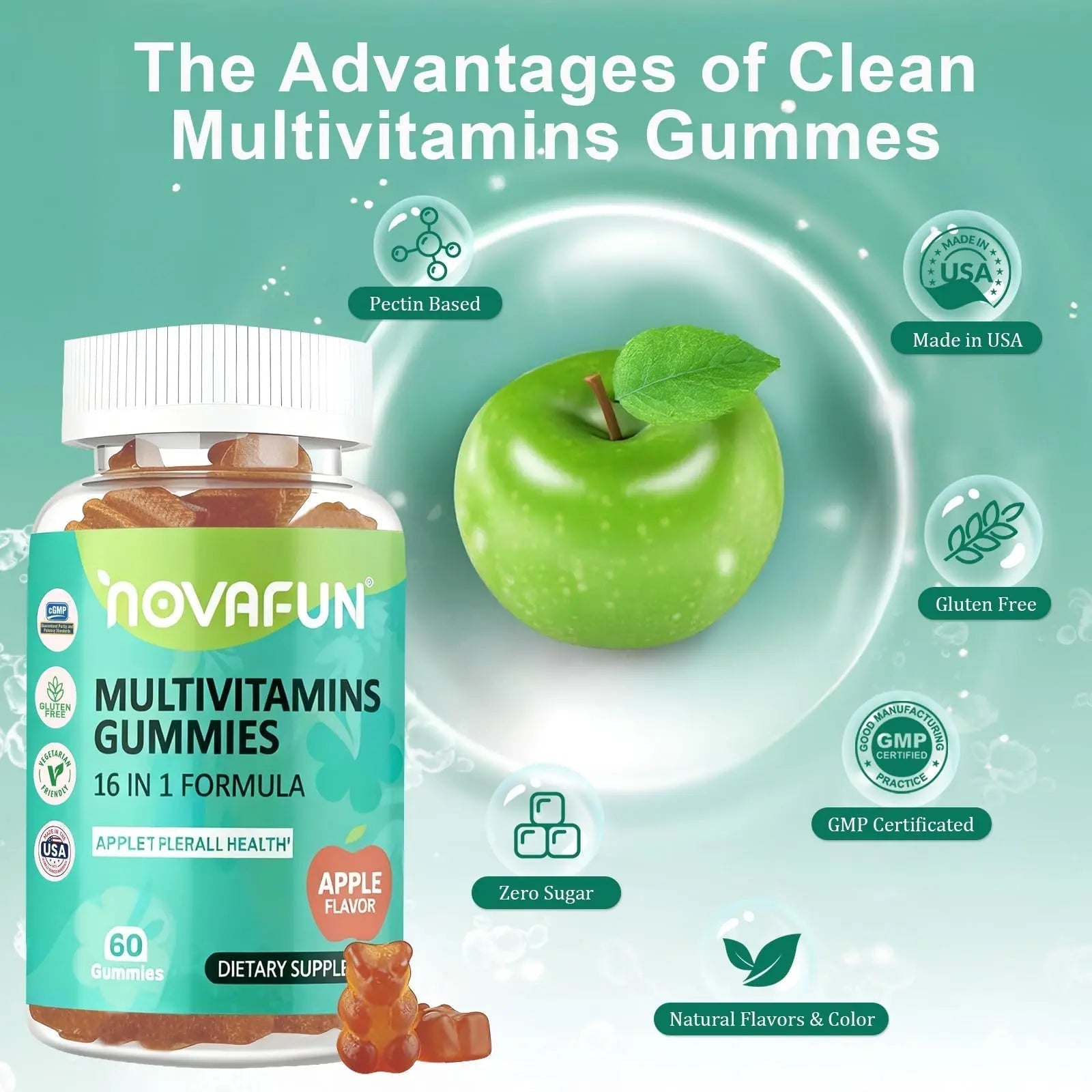 Novafun Multivitamin Gummies,16-in-1 Multi Vitamin Supplements for Women, Men & Kids, Essential Vitamins & Minerals NovafunAu supplements