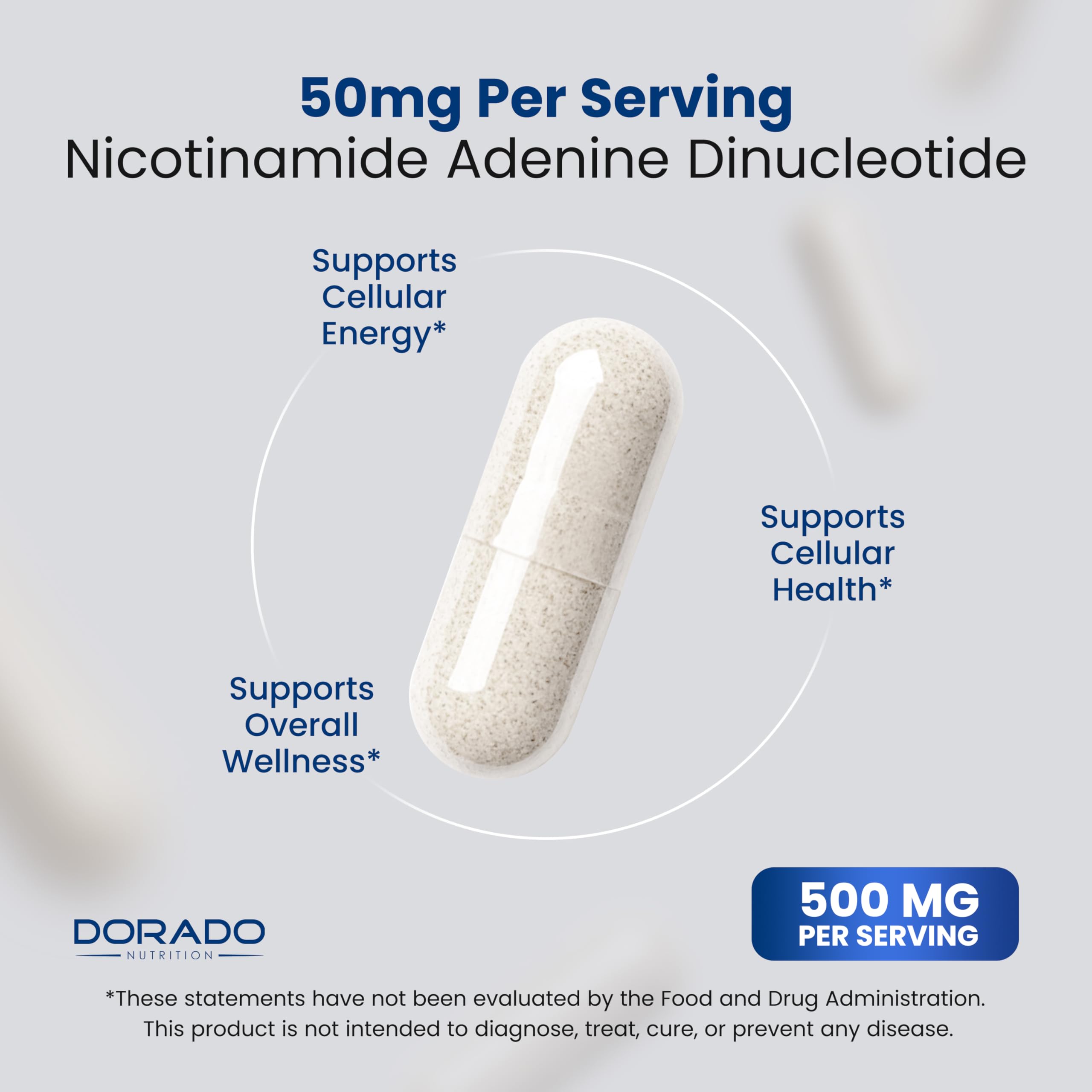 NAD Supplement (500mg of 95% Pure NAD+ Per Serving) NMN Supplement, NAD Nicotinamide Riboside Support (Third Party Tested, Vegan Safe, Non-GMO, No Fillers, & Made in the USA - 30 Vegan Capsules) DORADO NUTRITIONAu supplements
