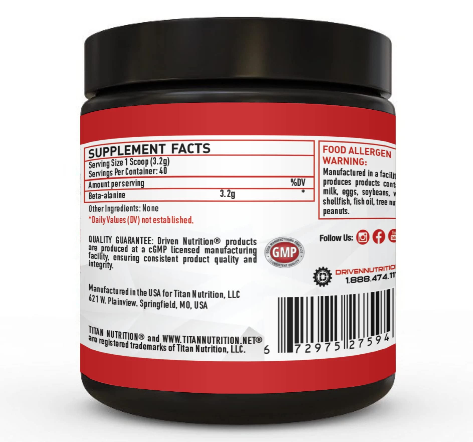 Driven Nutrition Beta Alanine, Unflavored - Preworkout Carnosine Booster for Physical Driven NutritionAu supplements