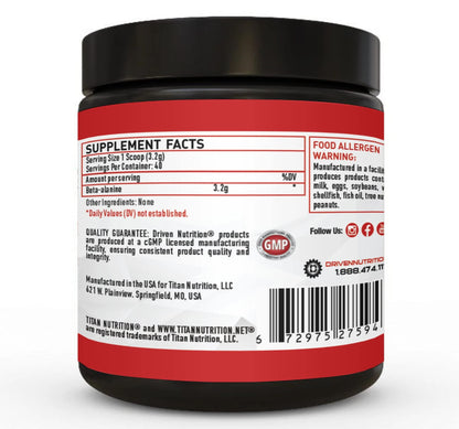 Driven Nutrition Beta Alanine, Unflavored - Preworkout Carnosine Booster for Physical Driven NutritionUS supplements