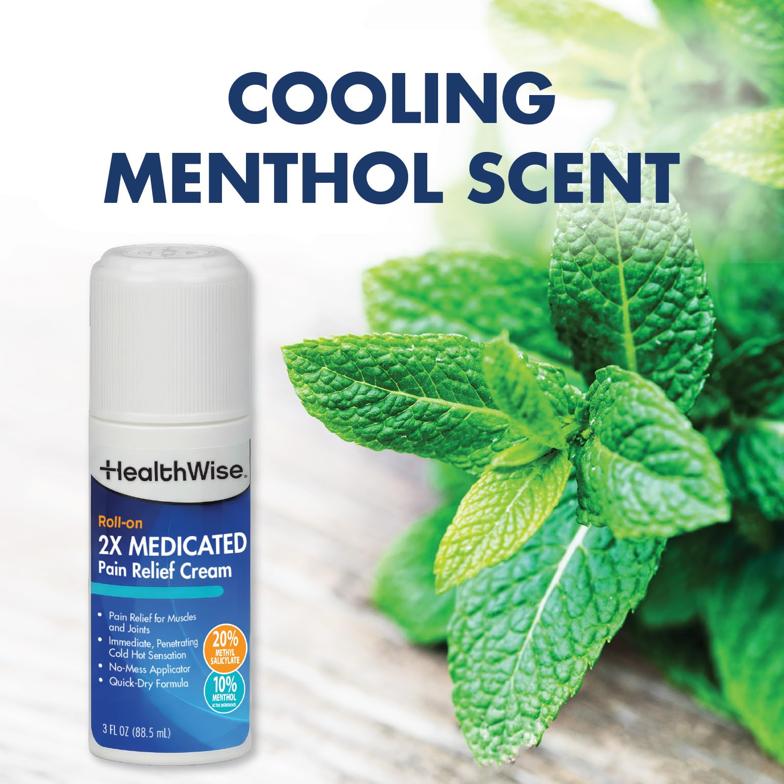 HealthWise 2X Medicated Roll-On | 10% Menthol + 20% Methyl Salicylate | Pain Relief Cream | 3 oz. 88.5 mL | Quick-Dry Formula | Immediate Penetrating Action | Topical Analgesic HealthWiseAu supplements