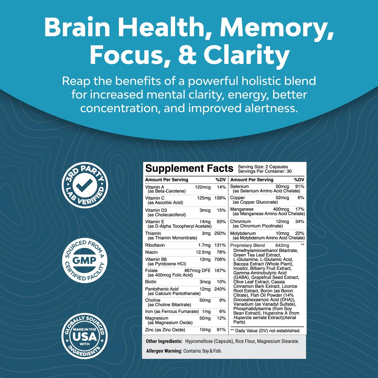 Nootropics Brain Support Supplement - Mental Focus Nootropic Memory Supplement Huntington LabsUS supplements