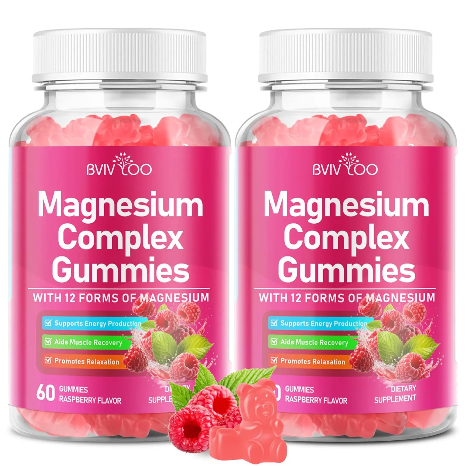 2 Pack Magnesium Complex Gummies – with 12 Forms of Magnesium Plus Vitamins B6, B12 & C. Vegan Strawberry Gummies to Support Mood, for Adults, 120 Count BVIVLOOAu supplements