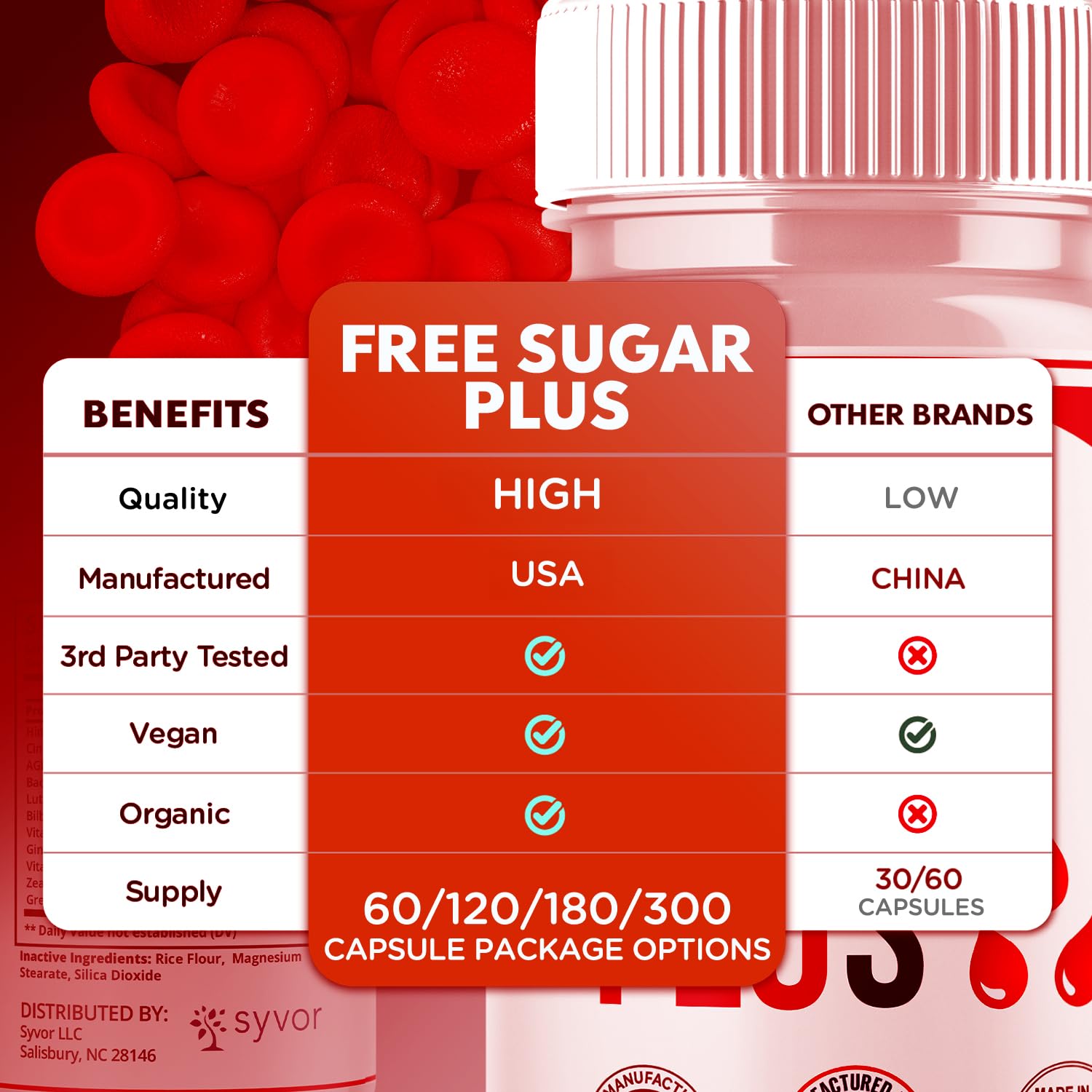 Free Sugar Plus Capsules, Official FreeSugar Plus Blood Health Support Pills With All Natural Ingredients, Free Sugar Plus Advanced Wellness Support with Premium Vitamins for Women & Men (60 Capsules) SyvorAu supplements