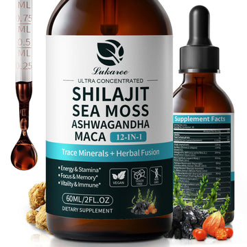 Shilajit Liquid Drops, 12-in-1 Complex - Sea Moss, Ashwagandha, Maca, Fulvic Acid, Trace Minerals, Liquid Vitamins Supplement for Men and Women, Energy, Antioxidant, Immune Support, 60ML/2 FL Oz LukareeAu supplements