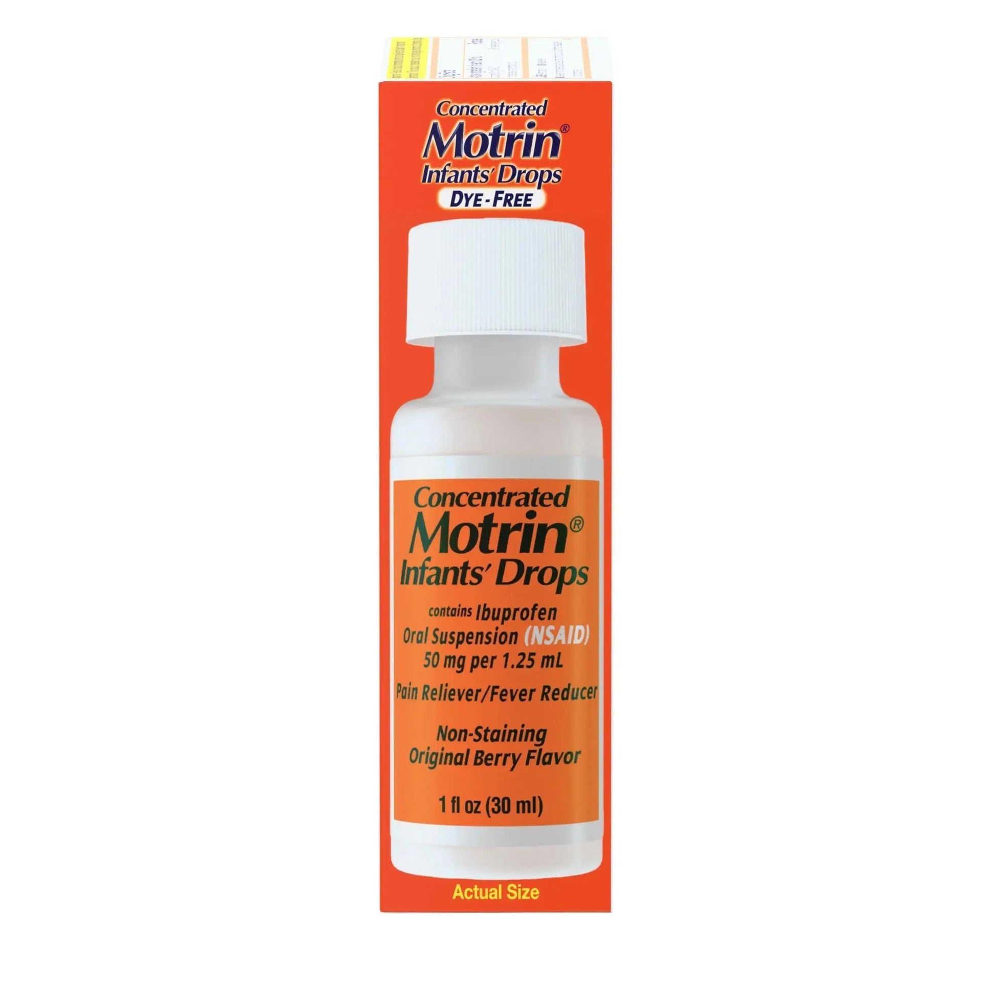 Motrin Infants Infant Ibuprofen Oral Suspension Concentrated Drops, NSAID Fever Reducer & Pain Reliever for Babies, Dye Free, Alcohol-Free, Berry Flavor, Includes Enclosed Syringe, 1 fl. oz Infants' MotrinAu supplements