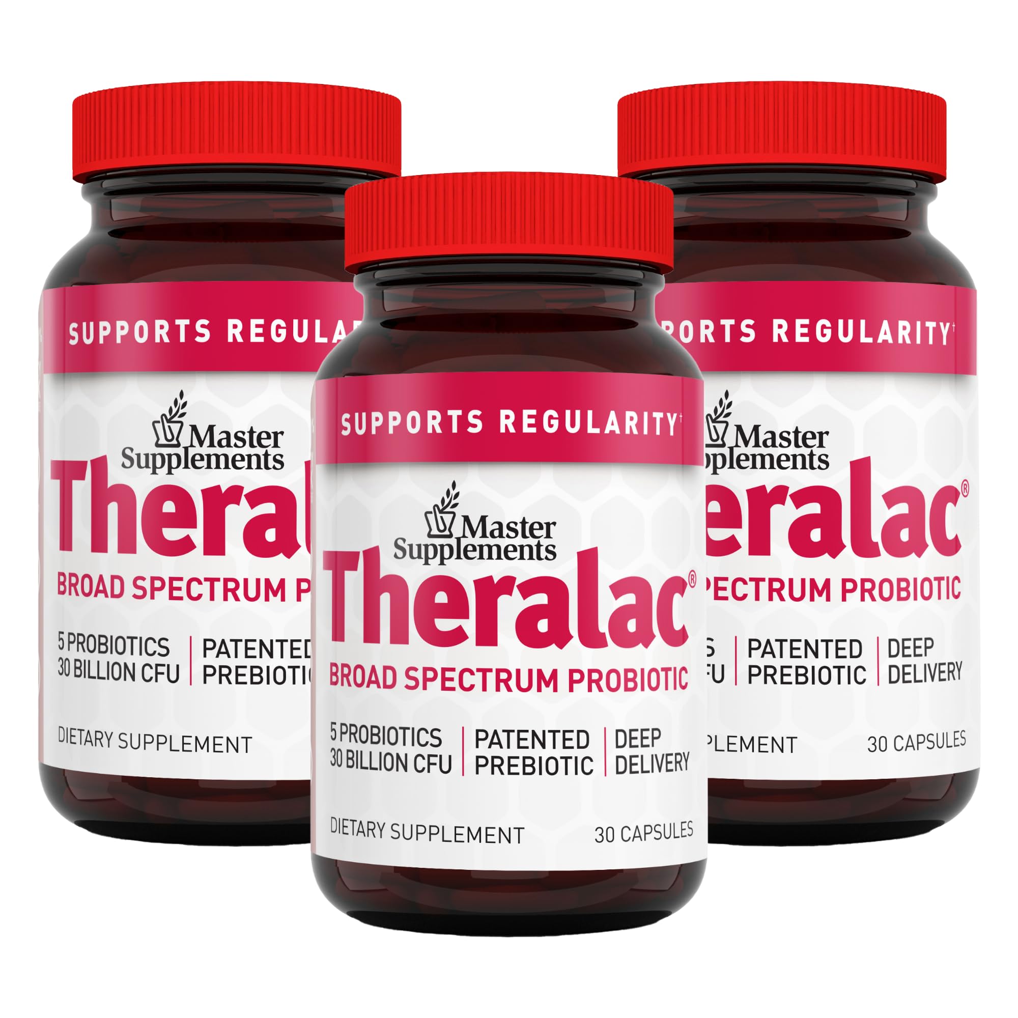 Master Supplements Theralac - 30 Capsules, Pack of 3 - Multi-Strain Probiotic for Optimal Gut Health + Gas & Bloating Relief - Gluten Free - 90 Servings THERALACAu supplements