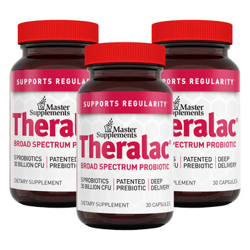 Master Supplements Theralac - 30 Capsules, Pack of 3 - Multi-Strain Probiotic for Optimal Gut Health + Gas & Bloating Relief - Gluten Free - 90 Servings THERALACAu supplements