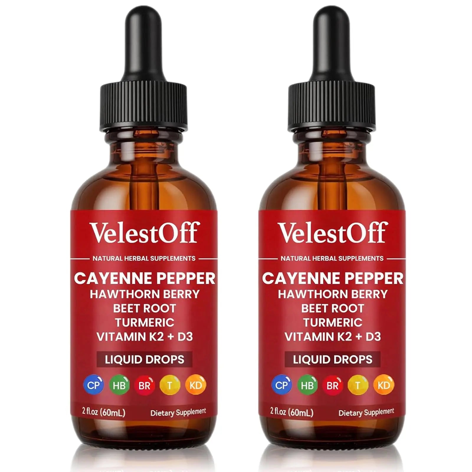 Velestoff Cayenne Pepper Drops, Cayenne Circulation Blend with Hawthorn Beet Root Turmeric Vitamin K2 D3 - Vegan, Non-GMO - 2FL.OZ (2 PCS) VelestoffAu supplements