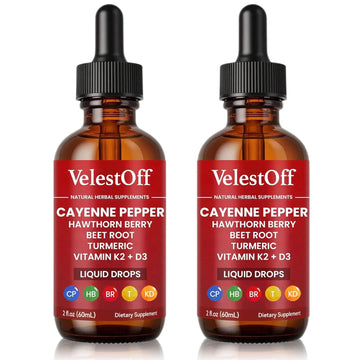 VelestOff Cayenne Pepper Drops - VelestOff Cayenne Circulation Blood Pressure Blend - Cayenne Pepper Hawthorn Beet Root Turmeric Vitamin K2 D3-2 OZ (2 PCS) VelestoffAu supplements